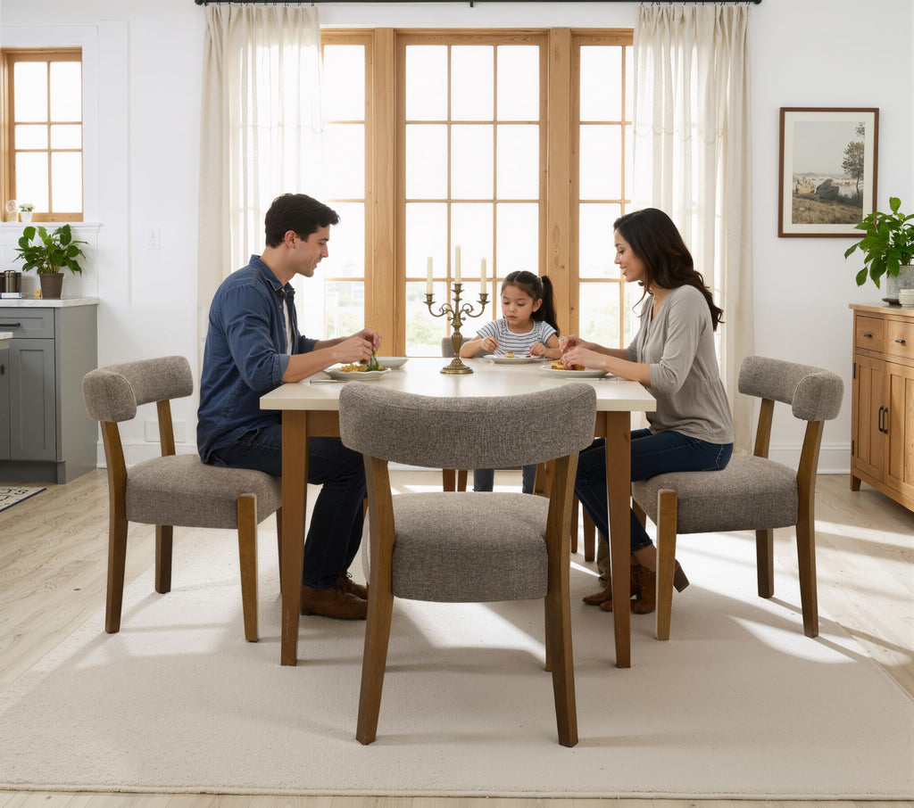 RNKSFX Upholstered Dining Chairs Set of 2, Walnut Wooden Kitchen & Dining Room Chairs, Mid Century Modern Fabric Farmhouse Dining Chairs Oversized Sturdy Rounded Chairs Curved Back, Beige Fabric