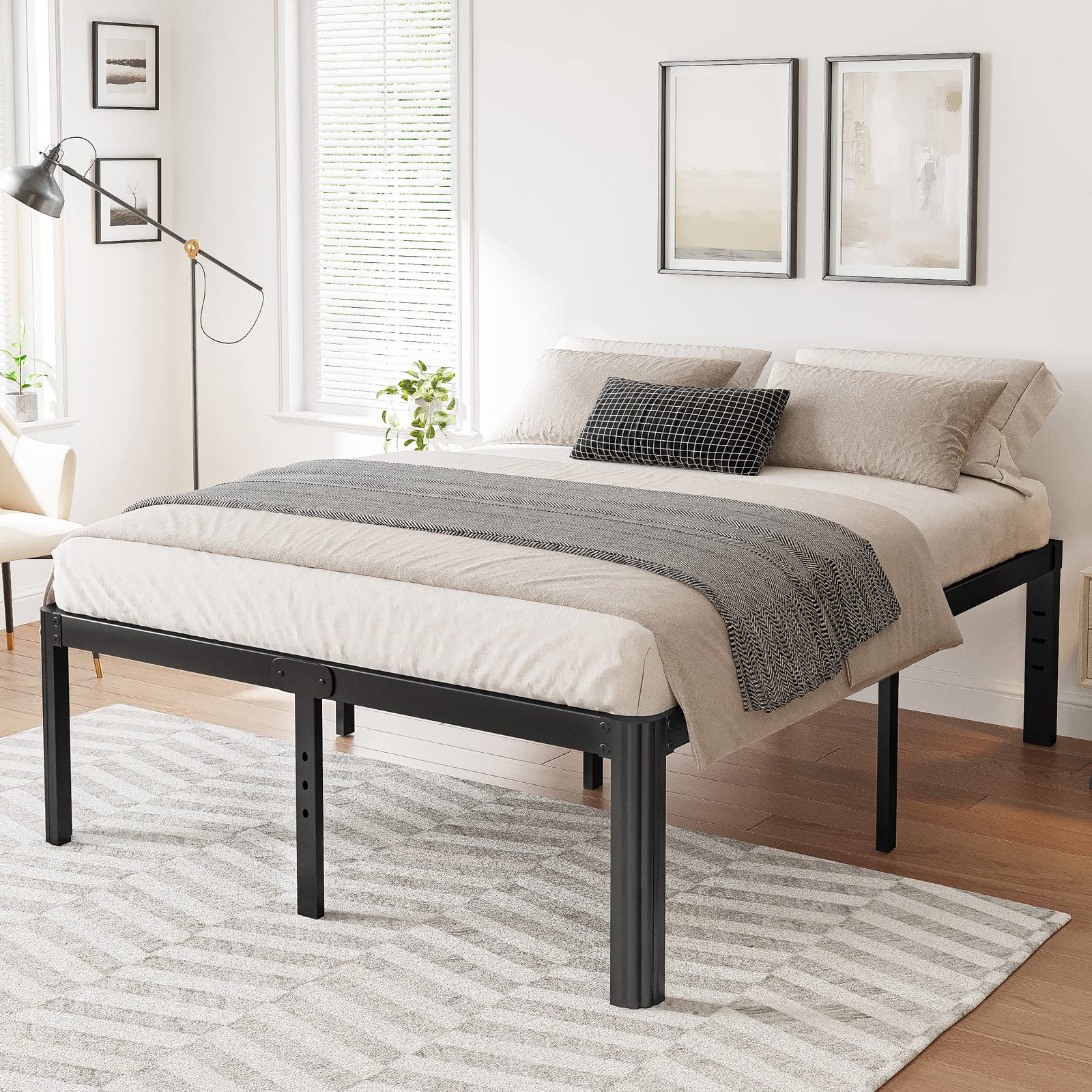 Hunlostten 16" Heavy Duty Twin Bed Frame No Box Spring Needed, Metal Platform Bed Frame Twin with Round Corners, Easy Assembly, Noise Free, Black