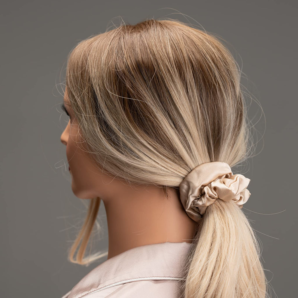 Silk Scrunchies for Hair 100% Mulberry Silk Hair Ties（Silver gray, Dark gray, Pink）