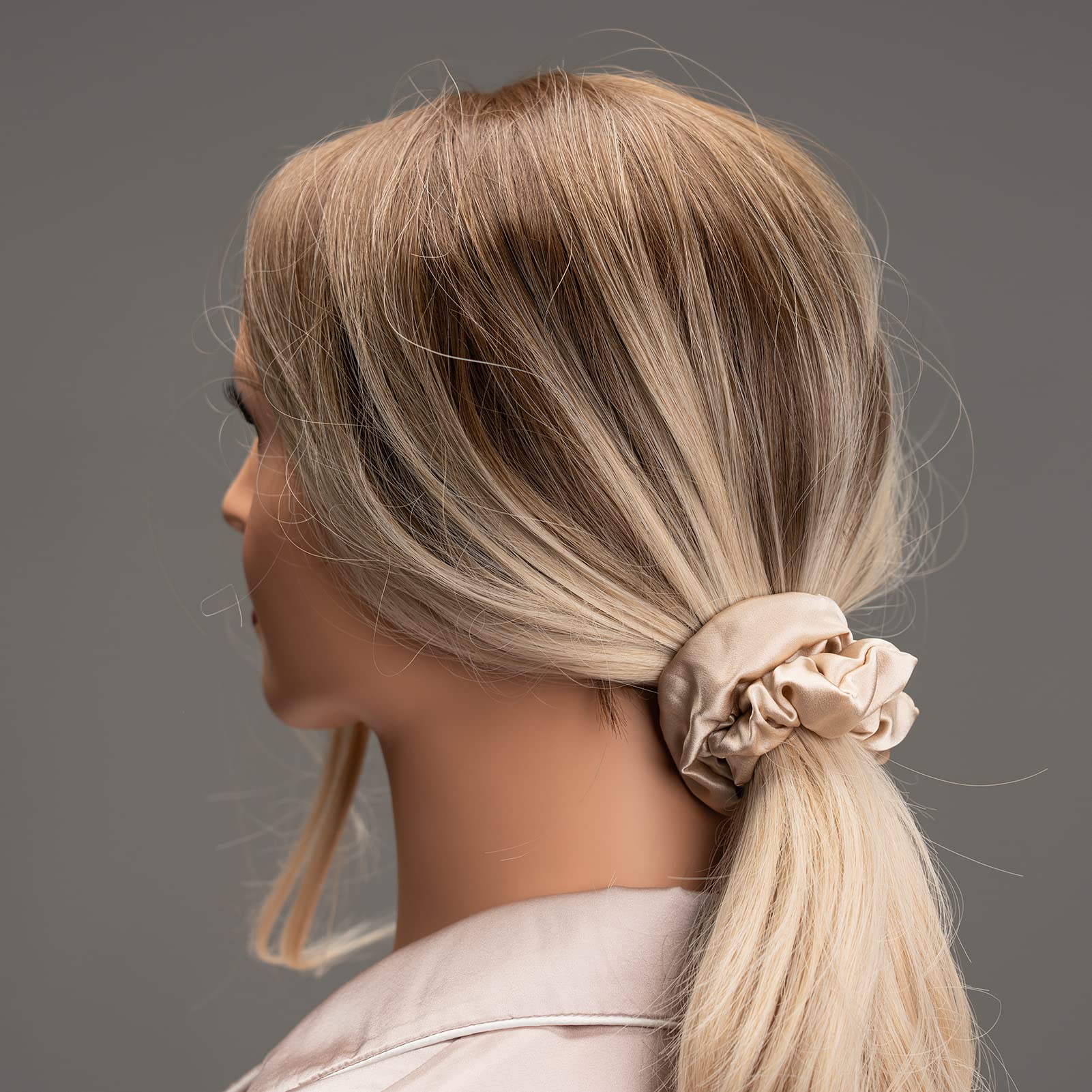 Silk Scrunchies for Hair 100% Mulberry Silk Hair Ties（Silver gray, Dark gray, Pink）
