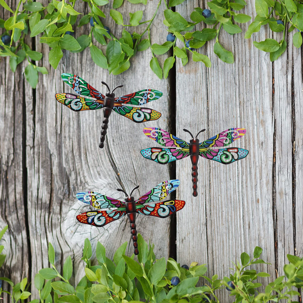 Metal Dragonfly Outdoor Wall Decor,Patio Fenxce Wall Art,Hanging Decorations for Living Room,Bedroom,3 Pack