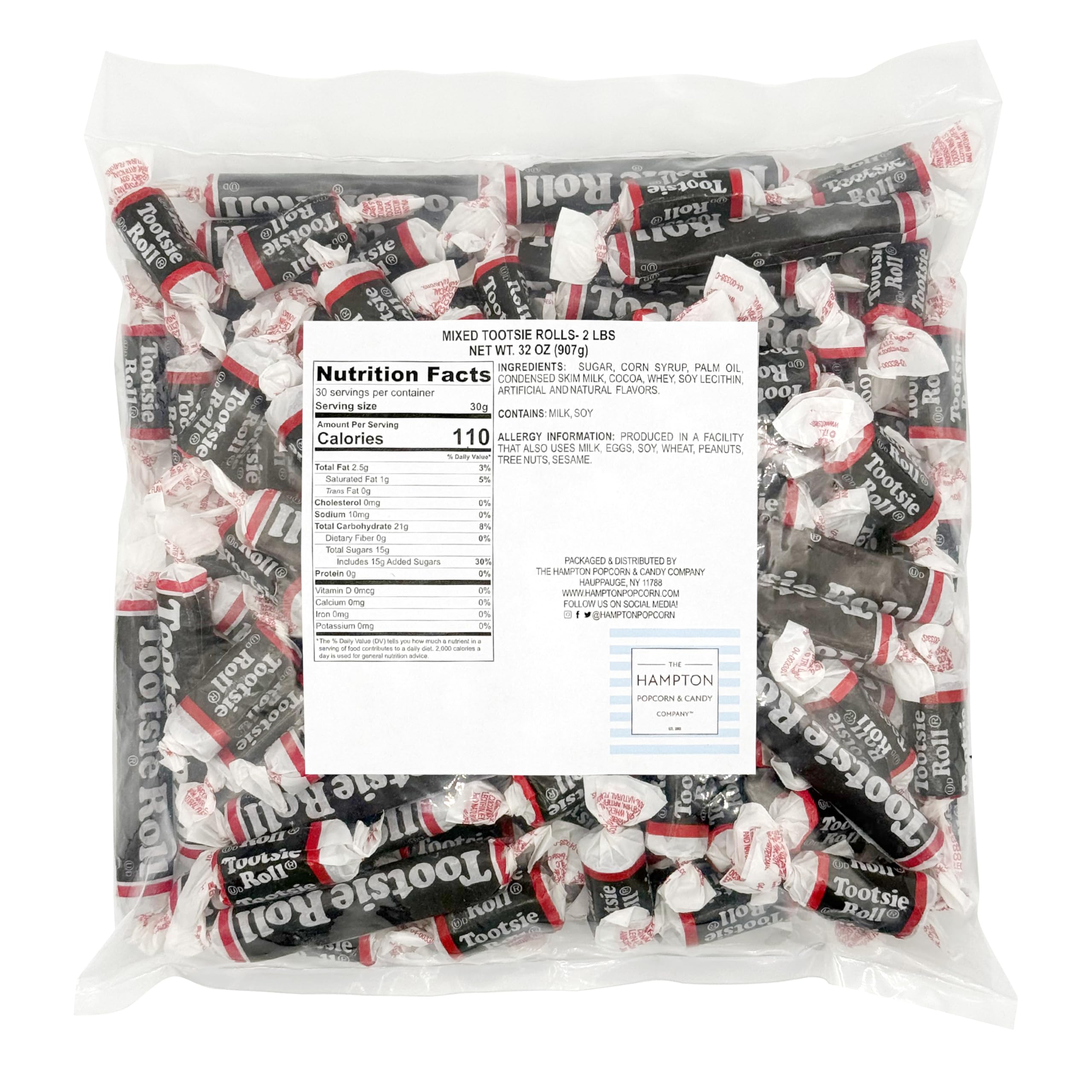 TootsieMidgees & Large Mix, 2lb Bulk Bag, Mini & Large Chocolate Bars, Individually Wrapped Bulk Candy, The Hampton Popcorn & Candy Company