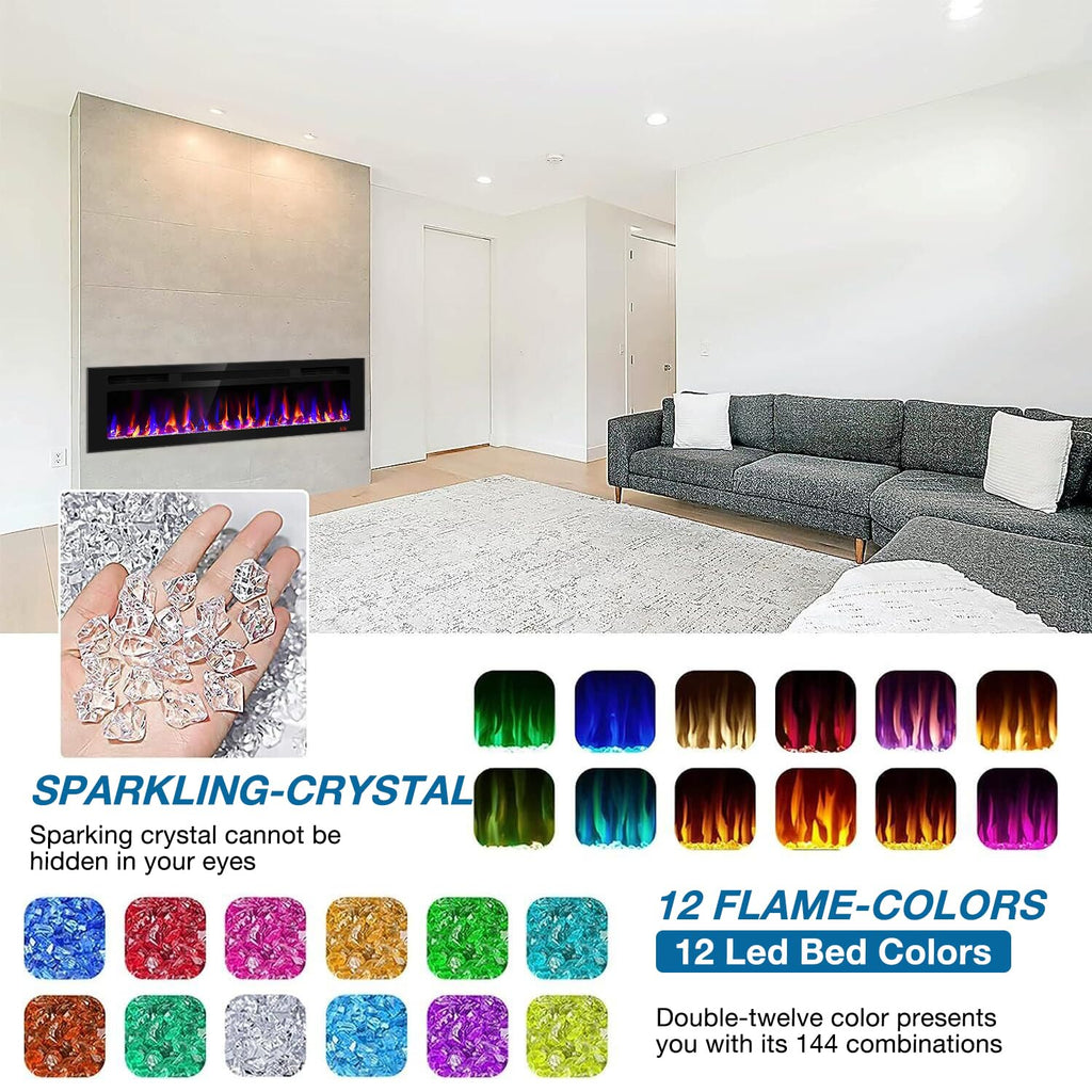 31 Inch Electric Fireplace Recessed and Wall Mounted, Fireplace Heater and Linear Fireplace, Ultra-Thin Electric Fireplace, Low Noise, with Timer, Remote Control, Adjustable 12 Flame Color, 750/1500W