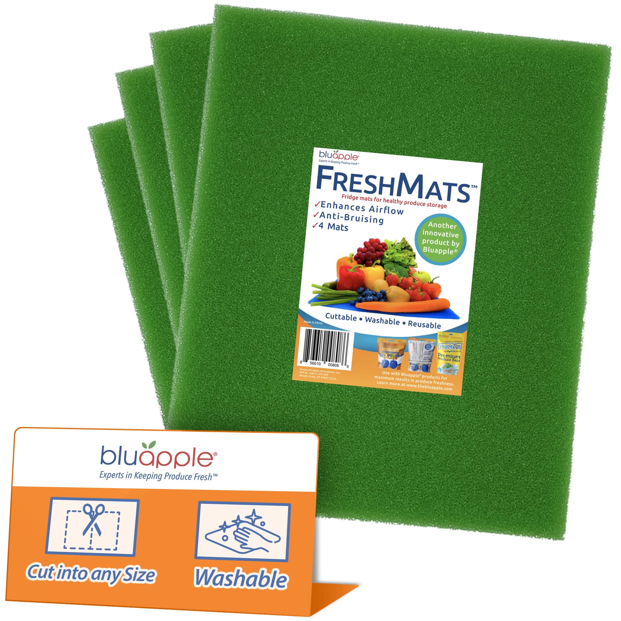 Bluapple FreshMats, Refrigerator Bin Liner, Fridge Drawer Mats, Crisper Life Extender Liner Keeps Produce Fresh Longer, Anti-Bruising, for Air Circulation, Washable & Reusable (4-Mats, 12x15, Black)