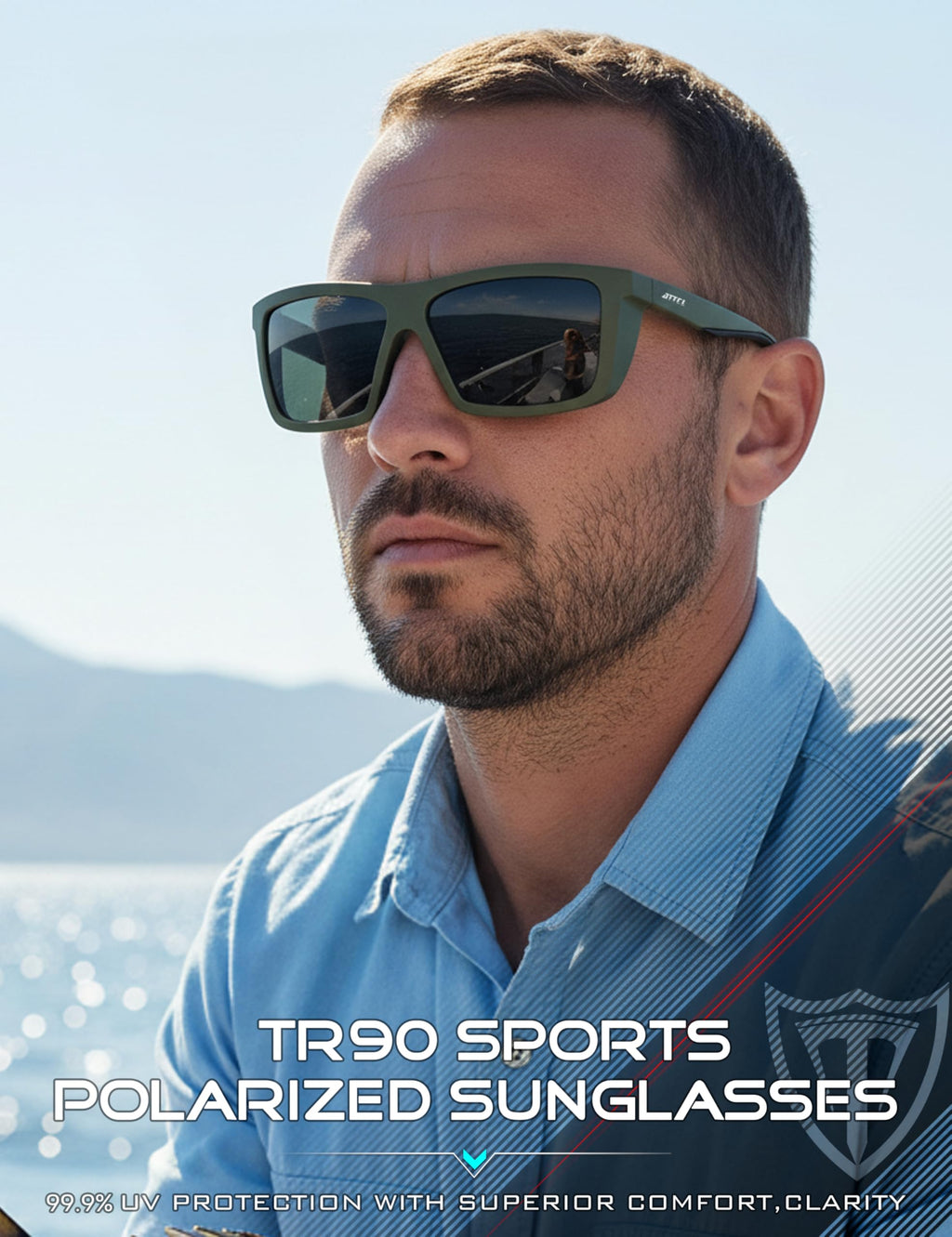 ATTCL Sports Polarized Sunglasses for Men: Secure Anti-Slip Lightweight TR90 Square Frame UV Protection for Driving Fishing