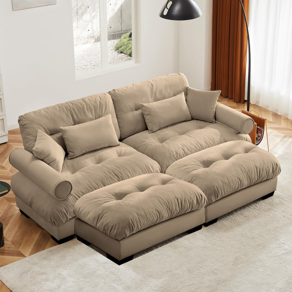 Modular Sectional Sofa, Comfy Cloud Couch Oversized Loveseat, Sectional Couches for Living Room, Modern Chenille Couch for Bedroom, Sleeper Deep Seat Sofa with Throw Pillows, Blue