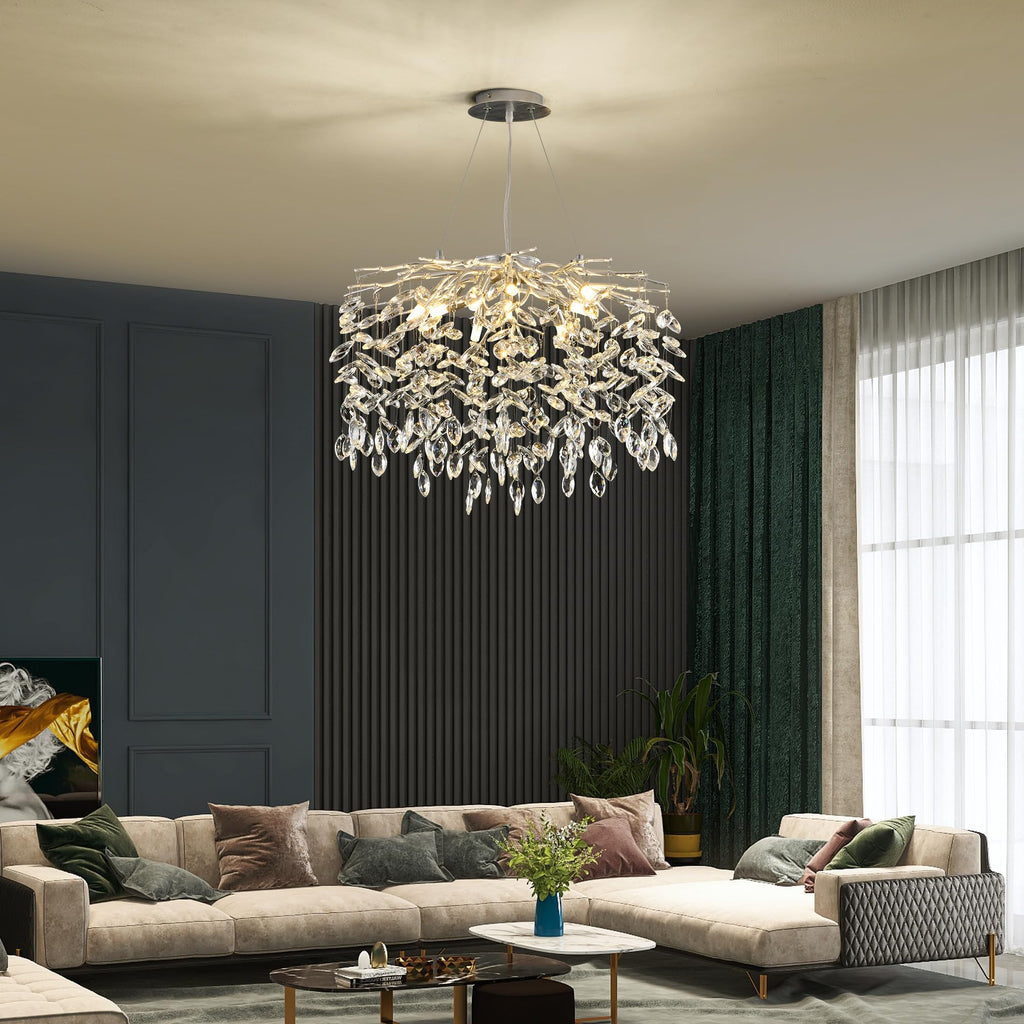 Modern Crystal Raindrop Chandelier, L40'' Black Linear Rectangle Art Deco Tree Branch Lighting Fixture for Kitchen Island Living Room Foyer Staircase 10 Lights