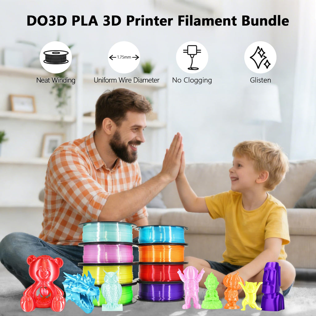1.75mm PLA 3D Printer Filament Bundle: Glow in Dark Green/Blue/Purple/Rainbow, One Spool Clear Multi Colored, Each Spool 250g, Total 1.25Kg 3D Printing Material, 250g x 5 Spools Glow in Dark PLA