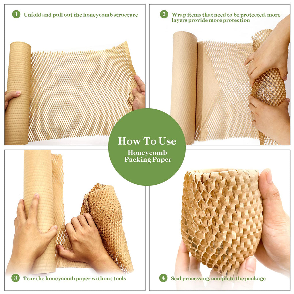 Honeycomb Packing Paper, 12" x 35' Honeycomb Cushioning Wrap Roll for Moving Shipping Packaging Gifts, Recyclable Honeycomb Paper Moving Supplies Bubble Paper Wrapping Protective Roll