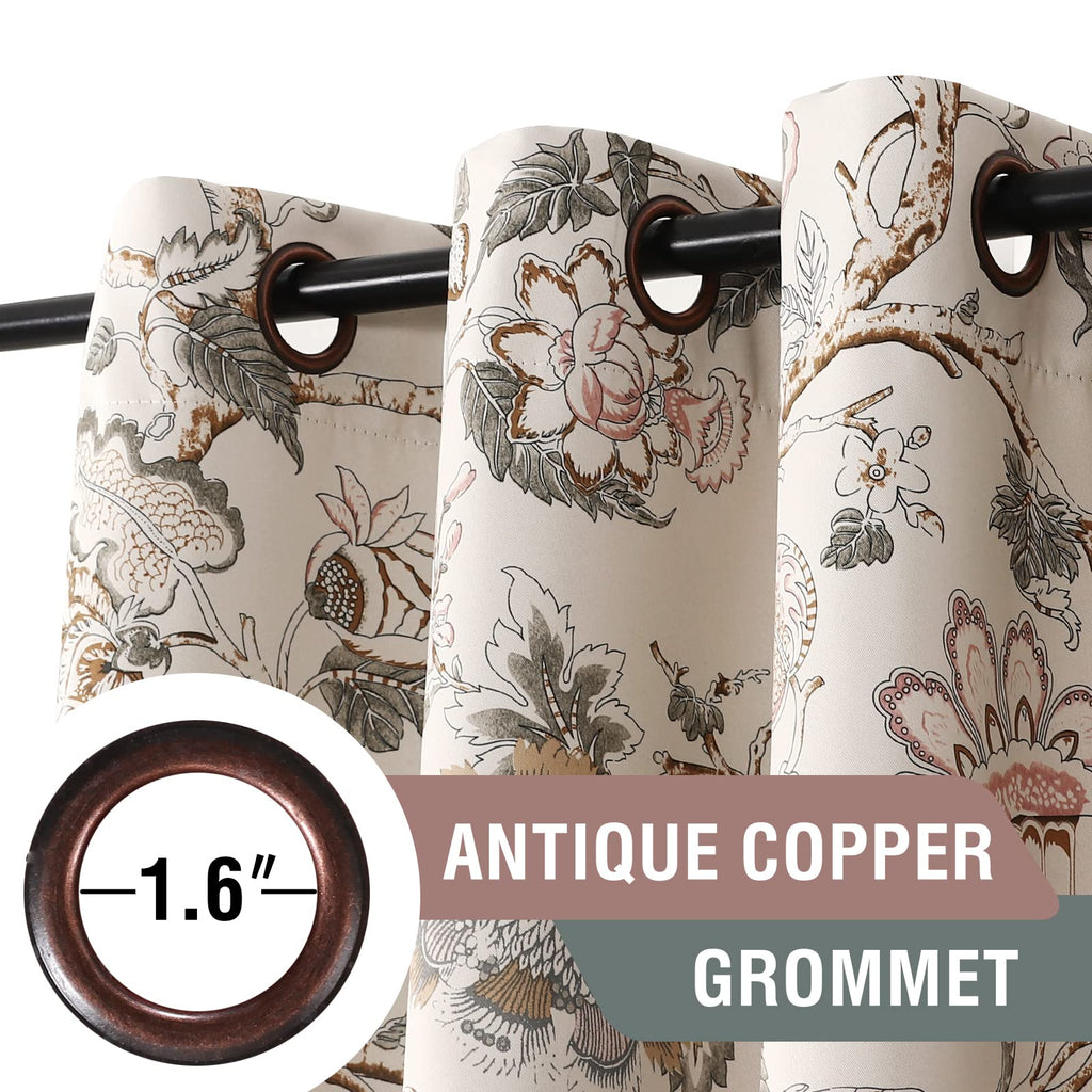 H.VERSAILTEX Blackout Curtains 63 Inch Length 2 Panels Set Floral Print Curtain Drapes for Living Room Thermal Insulated Grommet Window Curtains for Bedroom - Traditional Floral in Antique Green