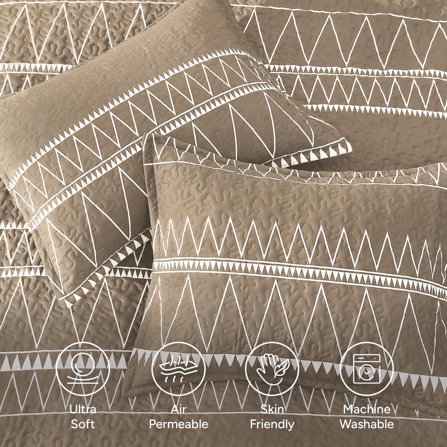 Andency Twin Quilt Set Grey, 2 Pieces Boho Lightweight Soft Striped Bedspread for All Season (68"x86"), Gray Printed Bohemian Polyester Reversible Coverlet Comoforter Sets
