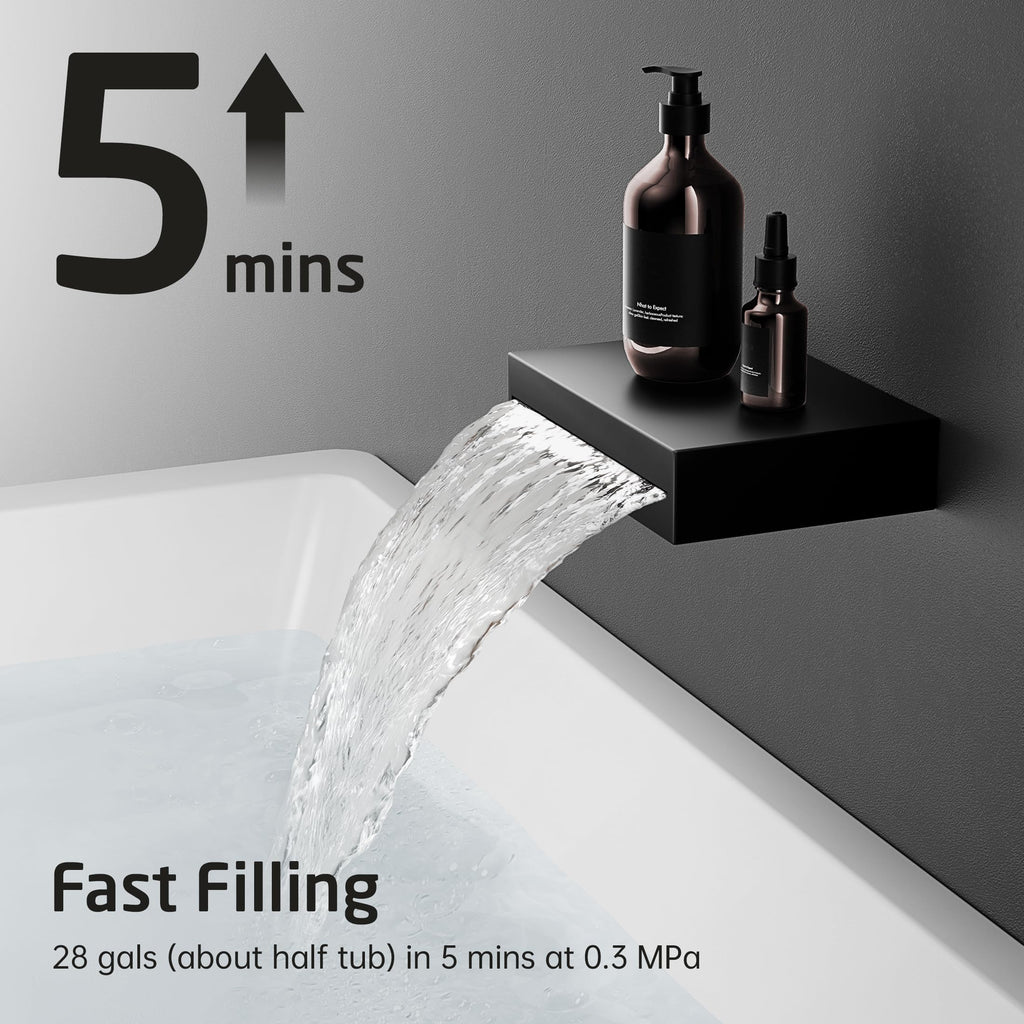 KES Tub and Shower Faucet Set Shower System with 10-Inch Rain Shower Head and Waterfall Tub Faucet Wall Mount Shower Valve and Trim Kit Included Matte Black, XB6240-BK