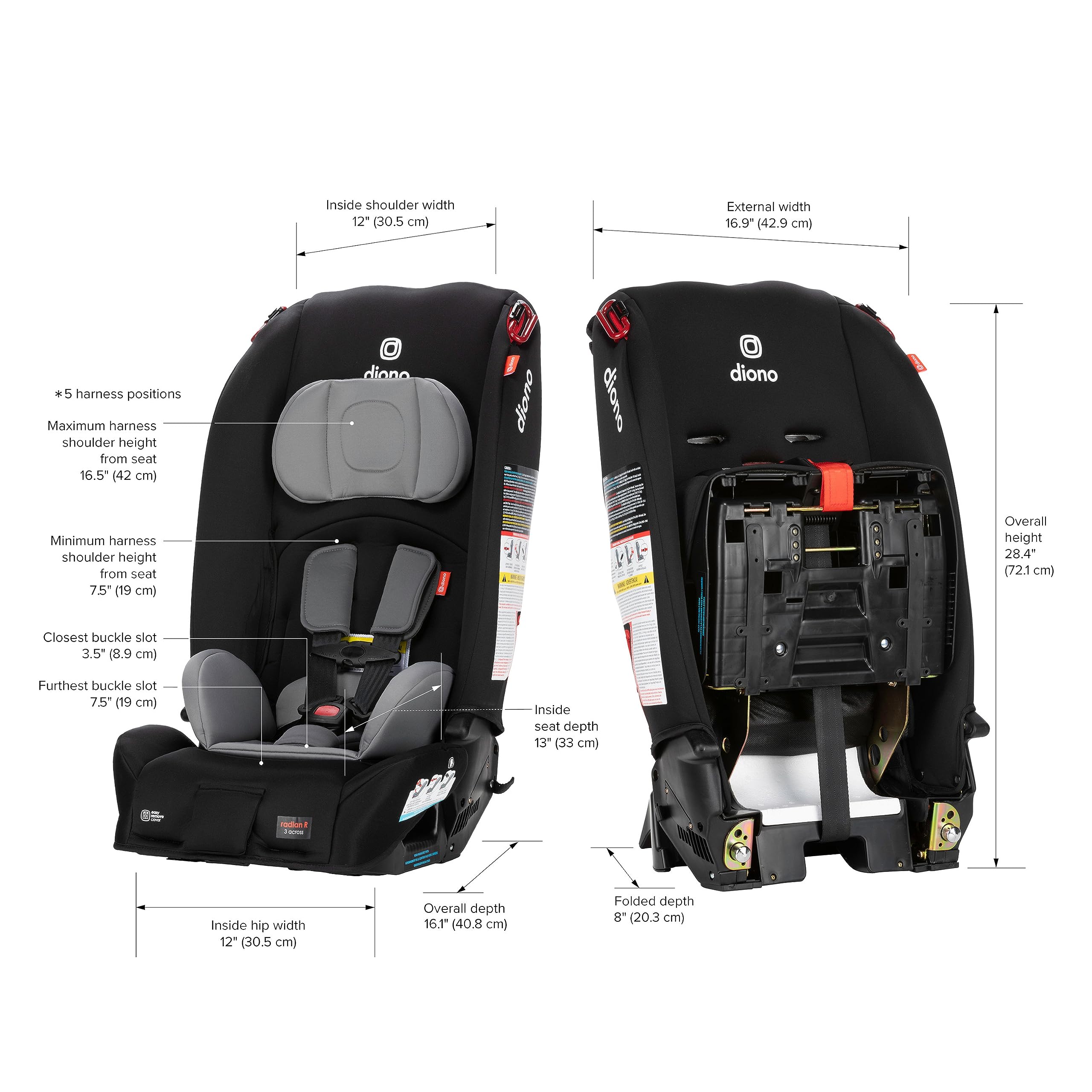 Diono Radian 3R, 3-in-1 Convertible Car Seat, Rear Facing & Forward Facing, 10 Years 1 Car Seat, Slim Fit 3 Across, Jet Black