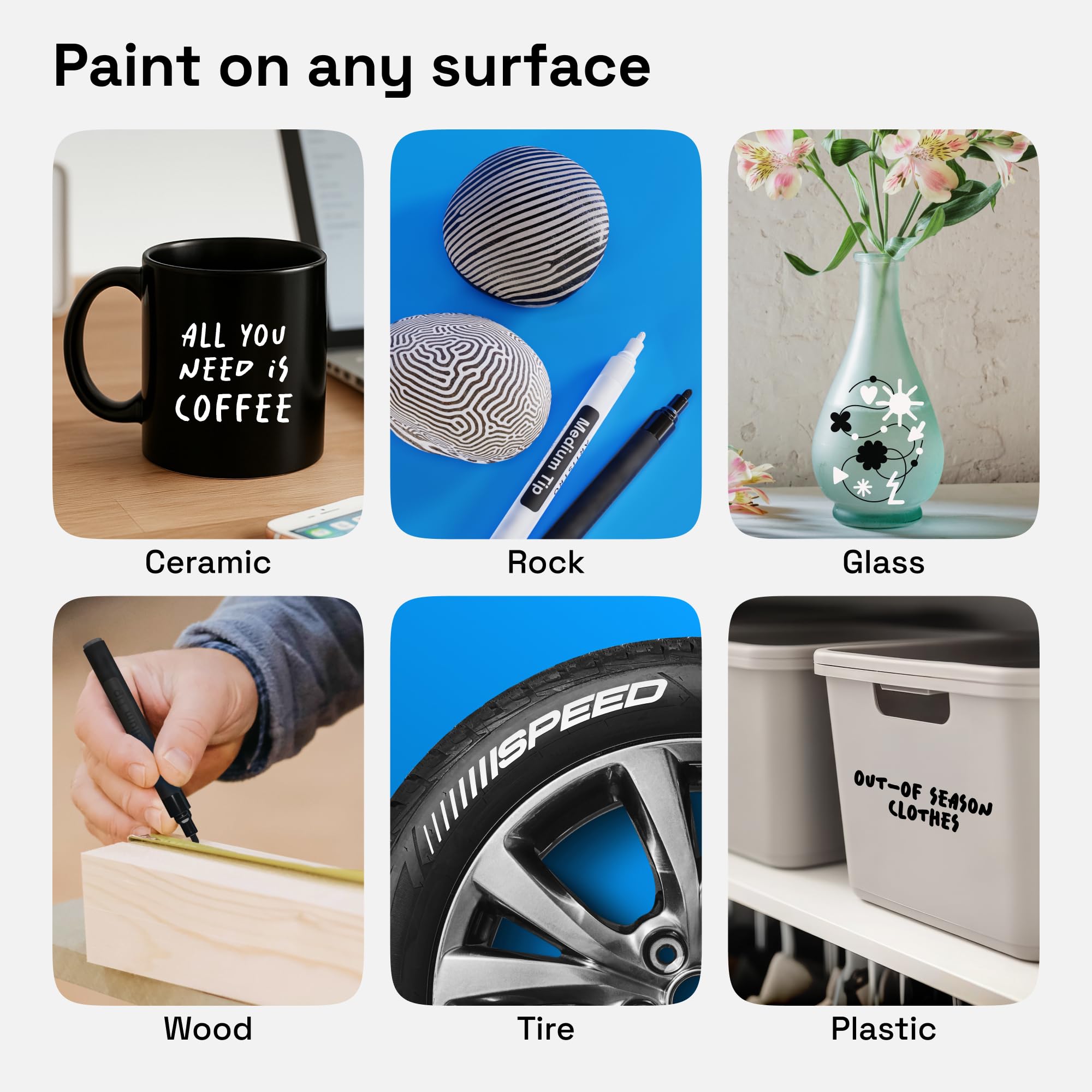 ARTISTRO 2 Black Permanent Marker - Waterproof Markers for Tire, Fabric, Rocks, Glass, Ceramic, Wood, Paper - Oil Based Paint Pens - Medium Tip 3mm