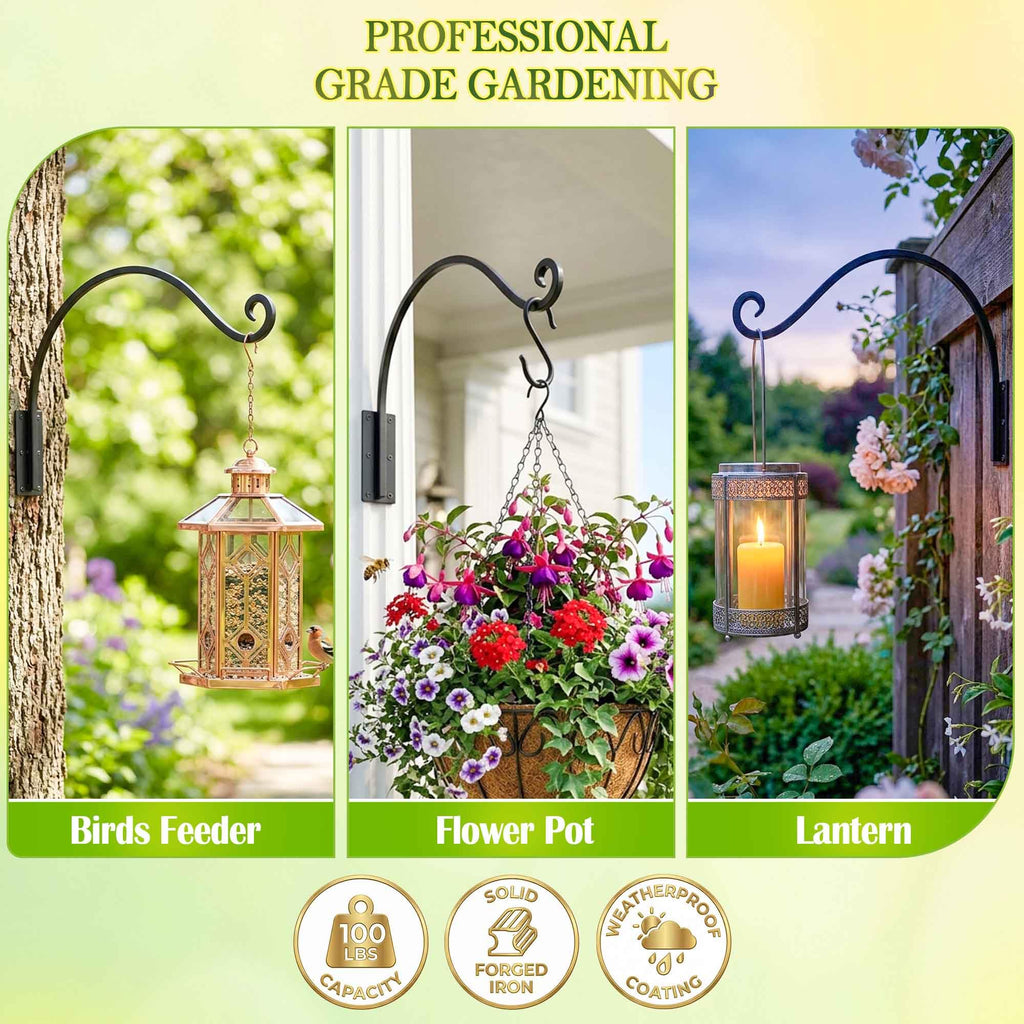 Qiang Ni Heavy-Duty Plant Hanger - 16 Inch 80lbs Metal Wall Mount Plant Bracket for Indoor Outdoor Hanging Bird Feeders, Flower Baskets, Lanterns