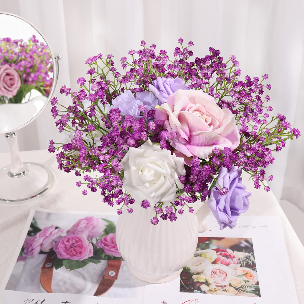 15 PCS Babys Breath Artificial Flowers Fake Babys Breath Flowers Artificial Bulk Blue Gypsophila Bouquets Real Touch Faux Flowers for Wedding Floral Arrangement Party Home Decoration
