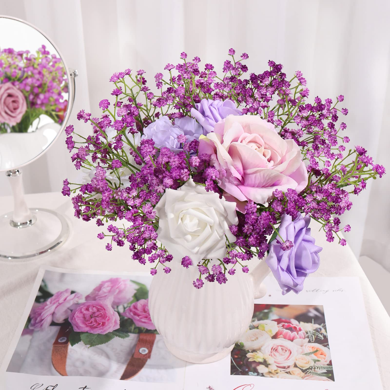 15 PCS Babys Breath Artificial Flowers Fake Babys Breath Flowers Artificial Bulk Blue Gypsophila Bouquets Real Touch Faux Flowers for Wedding Floral Arrangement Party Home Decoration