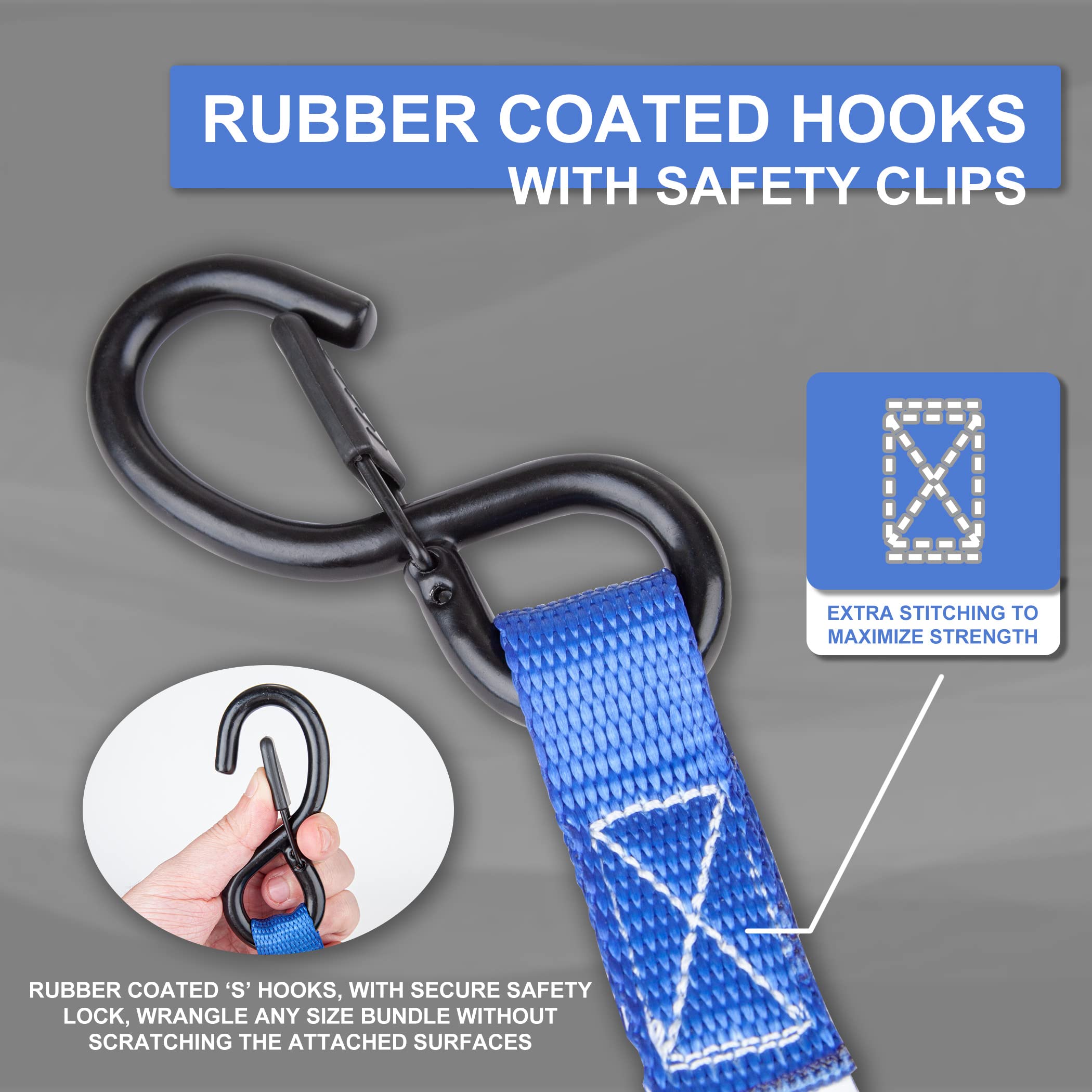 Cartman Ratchet Tie Down, 4Pk 15Ft, 500Lbs Load Cap/ 1500Lbs Break Strength, Cargo Straps for Moving Appliances, Lawn Equipment, Motorcycle in a Truck, with Carry Bag