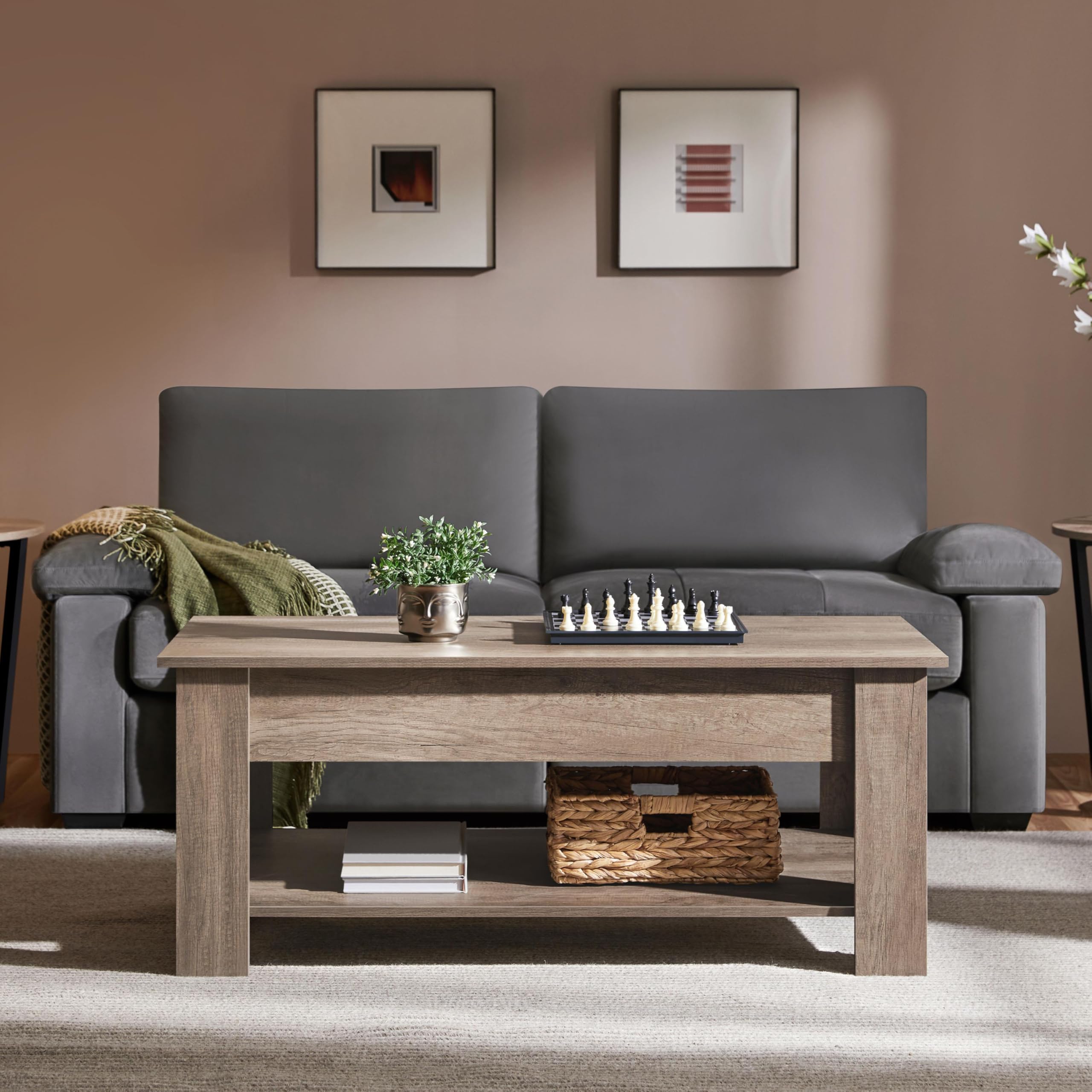 Yaheetech Wooden Coffee Table, Lift Top Coffee Table with Large Hidden Storage Shelf, Lift Tabletop Dining Tables for Living Room, Home Small Space, 38.6in, Black
