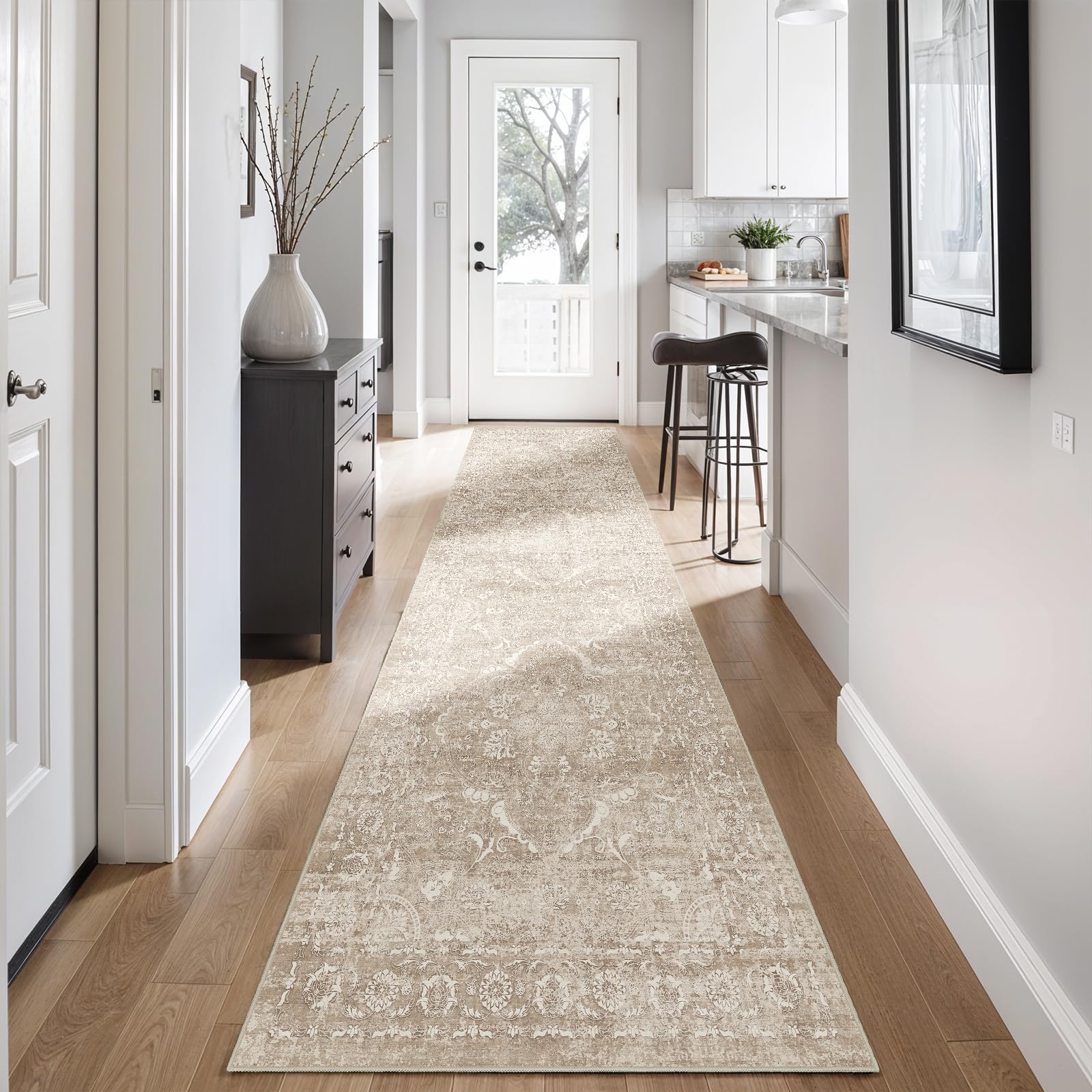 2x5 Washable Kitchen Runner Rug - Soft Low Pile Floral Animal Cat Print Rugs with Non-Slip Backing Waterproof Stain-Resistant Indoor Carpet for Hallway Entryway Bathroom Bedroom (Black)