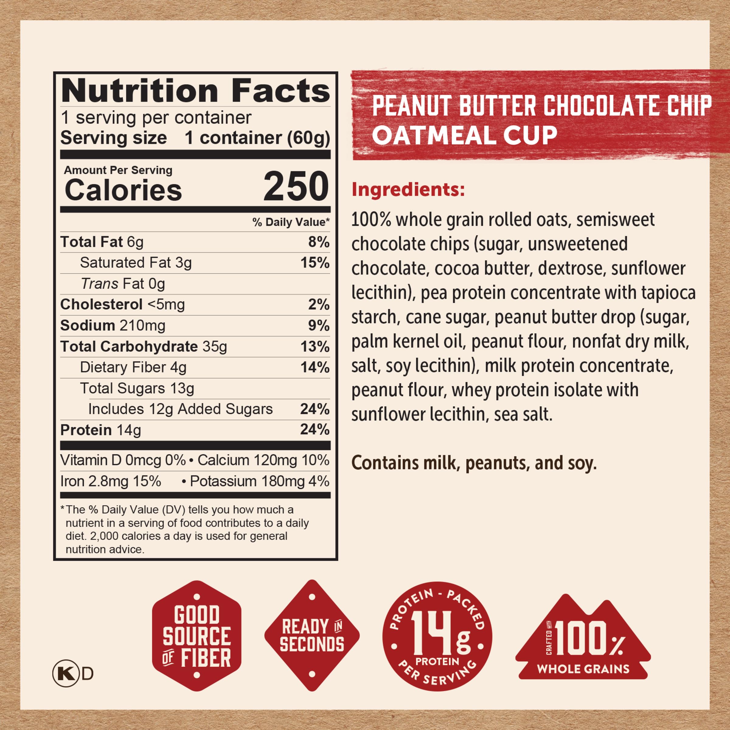 Kodiak Cakes Instant Protein Apple Cinnamon Oatmeal in a Cup, 2.12oz (Pack of 12)
