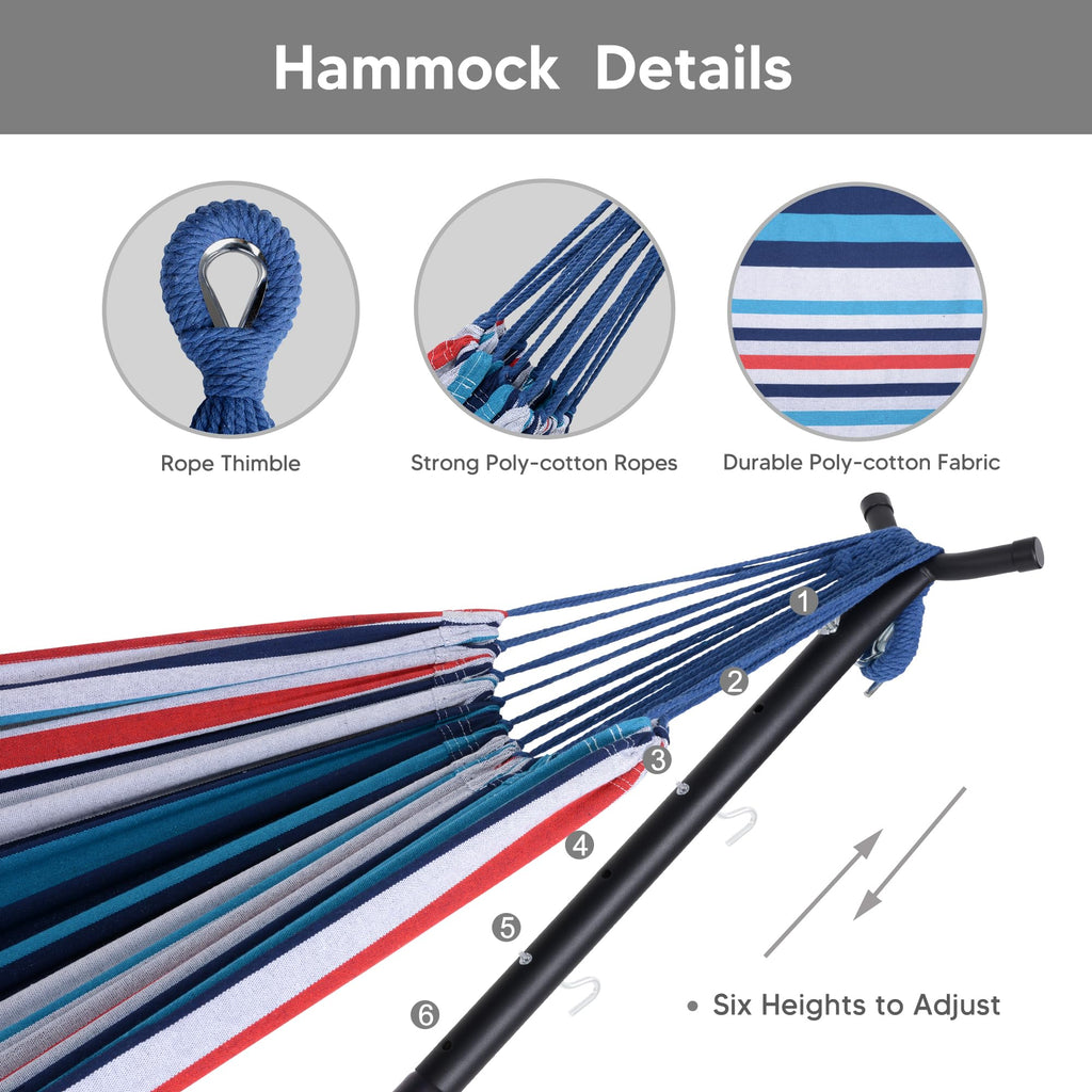 SUNCREAT 2-in-1 Convertible Free Standing Hammock with Stand Included, Camping Backyard Hammock with Stand, Patented, Blue & White Stripe
