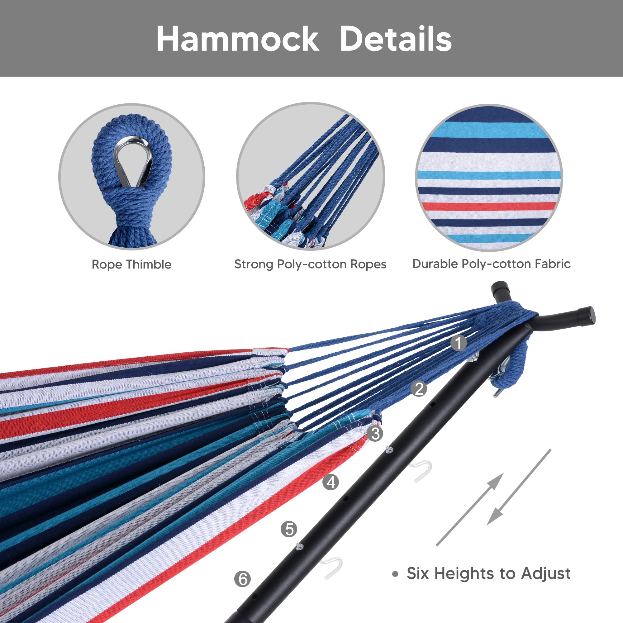 SUNCREAT 2-in-1 Convertible Free Standing Hammock with Stand Included, Camping Backyard Hammock with Stand, Patented, Blue & White Stripe
