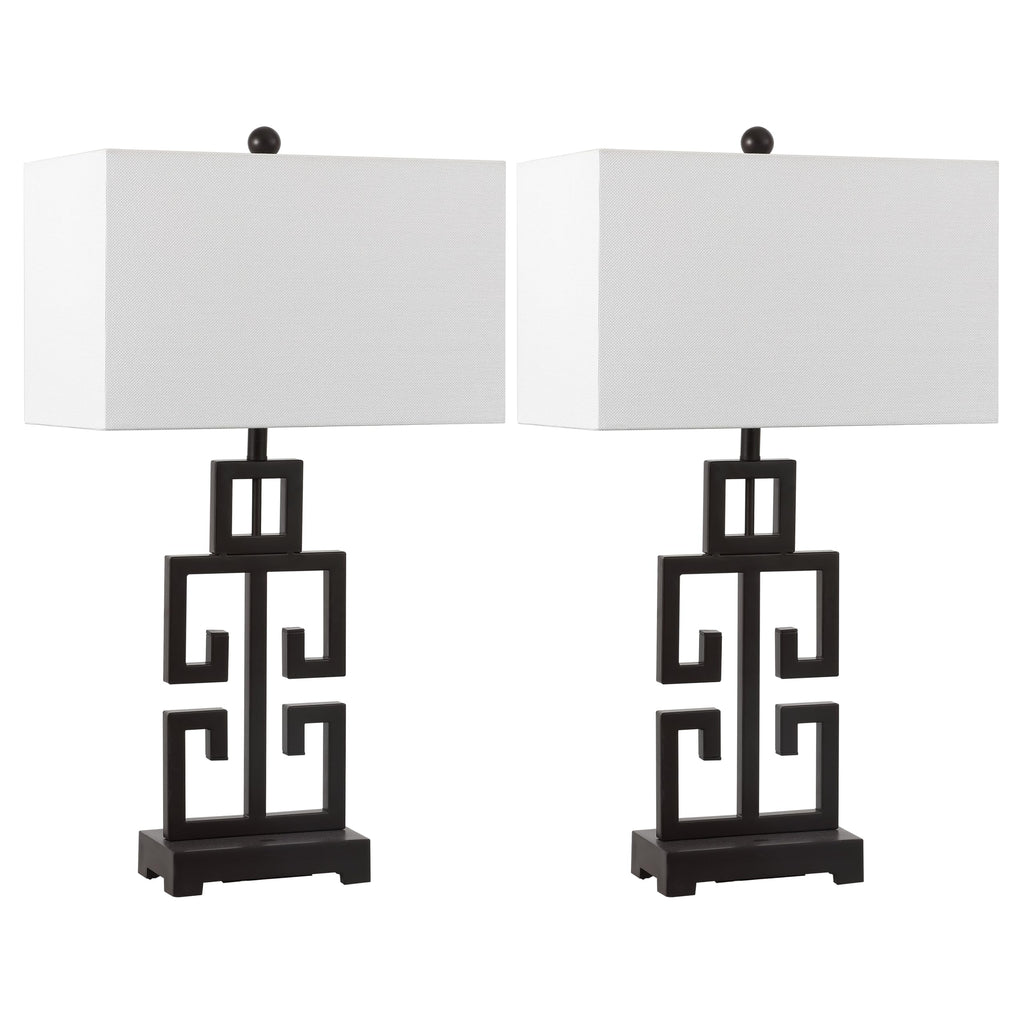SAFAVIEH Lighting Collection – Greek Key Table Lamp Set of 2 – Antique Gold Metal Base with White Fabric Shade, LED Bulbs Included, 29-Inch Bedroom Living Room Desk Lamps (LIT4305A-SET2)