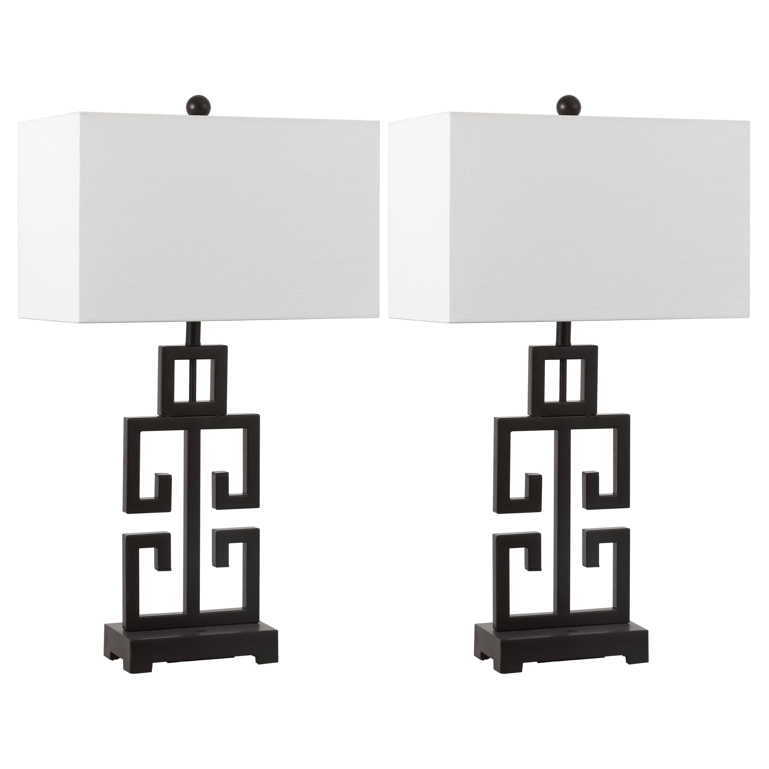 SAFAVIEH Lighting Collection – Greek Key Table Lamp Set of 2 – Antique Gold Metal Base with White Fabric Shade, LED Bulbs Included, 29-Inch Bedroom Living Room Desk Lamps (LIT4305A-SET2)