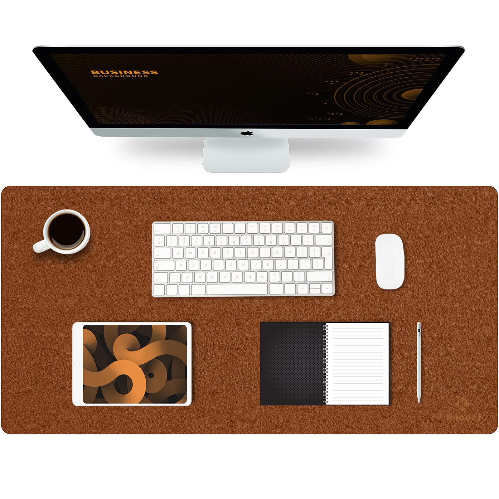 K KNODEL Small Office Leather Desk Mat, Mouse and Keyboard Pad, Computer and Laptop Mat, Desktop Protector and Cover, Writing Pad and Blotter (23.6"x13.8", Black)