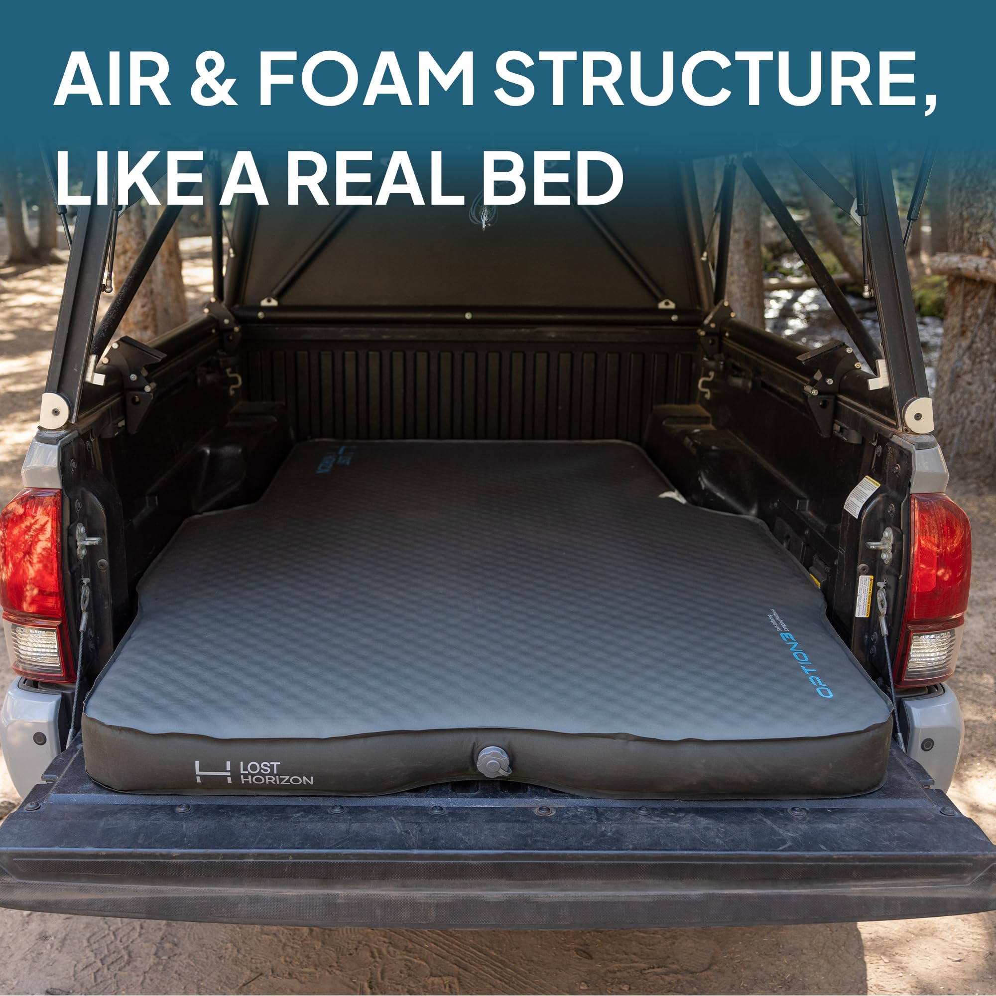 Lost Horizon Truck Bed Camping Air Mattress with Foam, Self Inflating Sleeping Pad for Tacoma 5FT with Pump Sack, 4.5" Thick