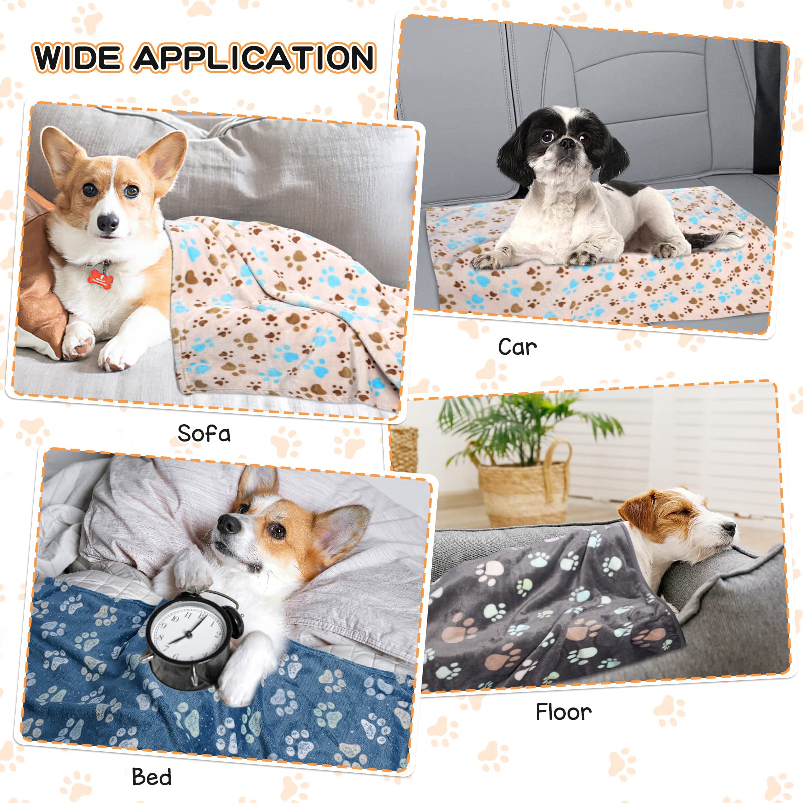 Rezutan 1 Pack 3 Dog Blanket for Large Dogs,41x31 inch for Medium Soft Fluffy Washable Pet Cat Blankets,Reversible Elephant & Paw Print for Dog Kennels & Beds, Sofas, Blue