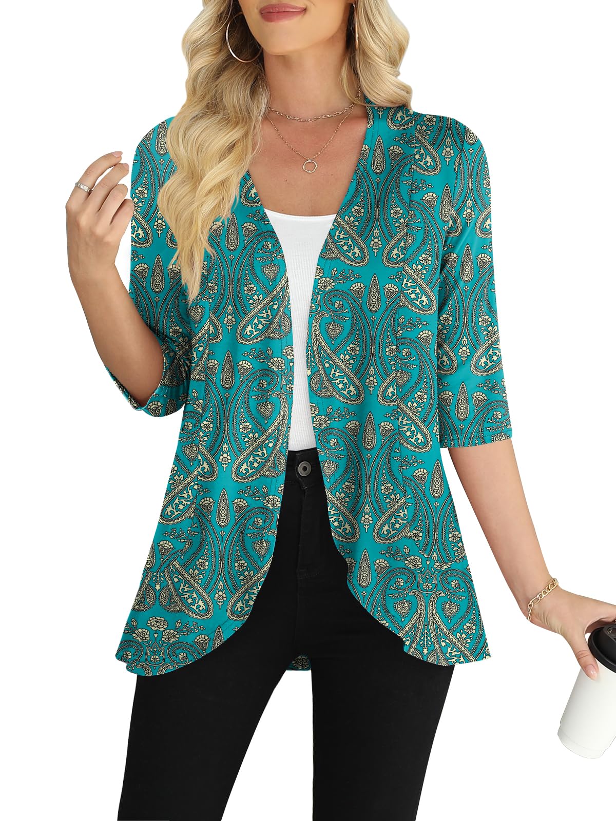 Yincro Women's Casual 3/4 Sleeve Cardigan Lightweight Soft Open Front Cardigans