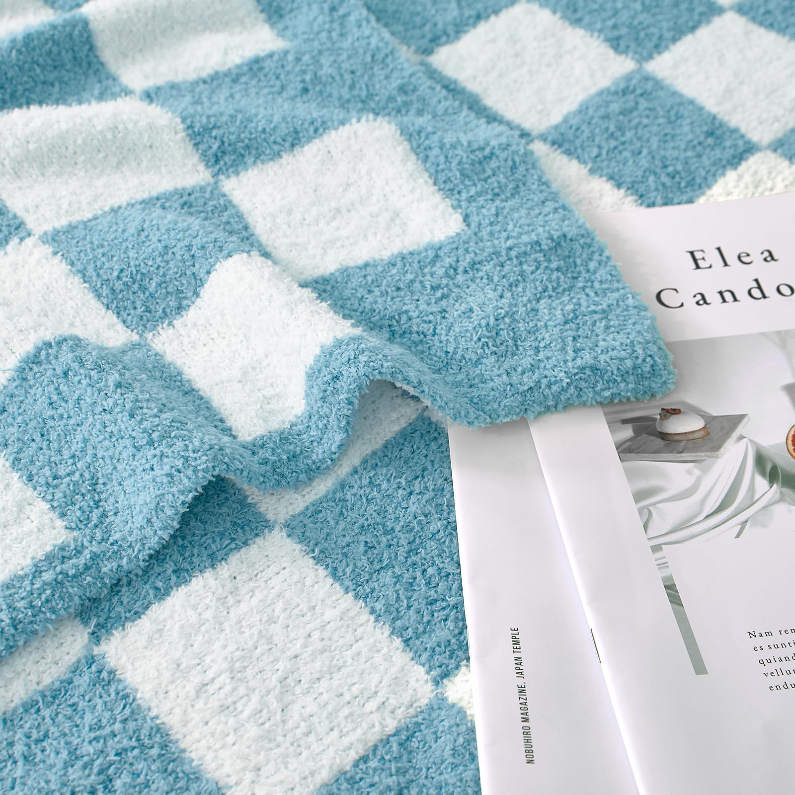 Checkered Throw Blanket, Black Soft Cozy Fluffy Knitted Throw Blankets for Couch, Sofa, Bed, Chair, Warm Fuzzy Travel Picnic Lightweight Plaid Blanket, 50x70 inches