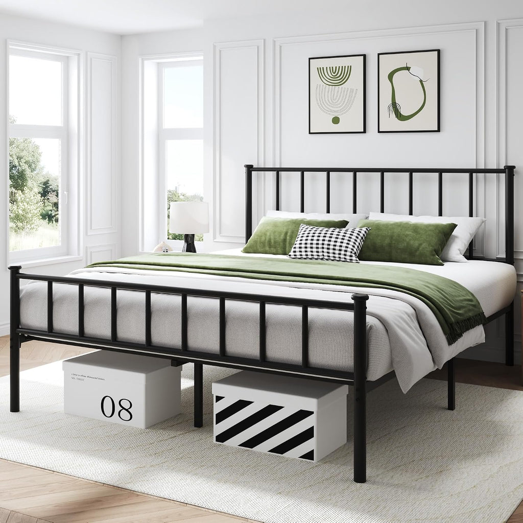 Fluest King Bed Frame with Headboard and Footboard, Metal Platform Bed Frame, All Metal Slats Support, Under Bed Storage, No Box Spring Needed, Noise-Free, Easy Assembly, Black