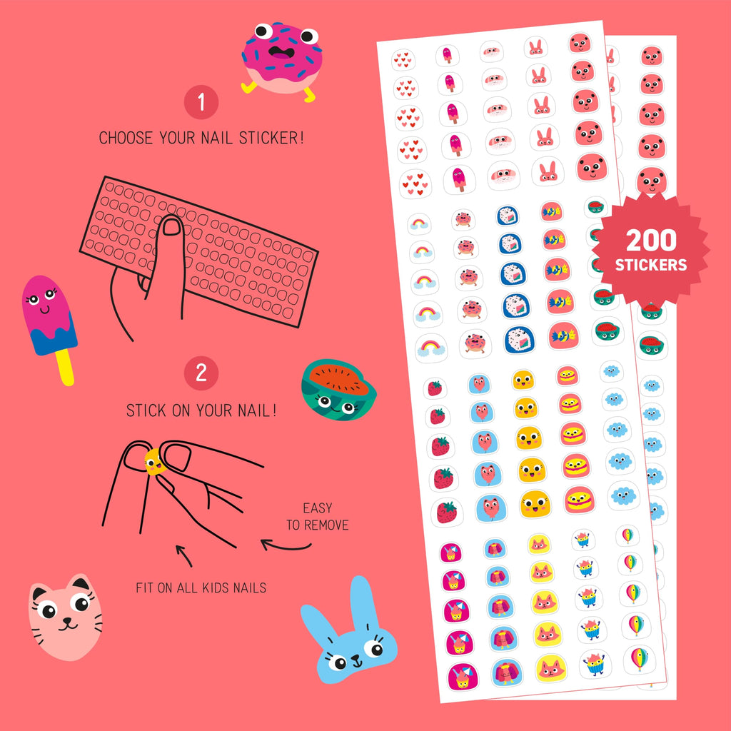 Omy Friends & Animals Nail Stickers for Kids - 200 Stickers, Waterproof, Durable, Fun, Creative Designs | Strong Enough to Last Through Hand Washing - Easy to Apply, Safe, Non-Toxic | Age 3 and Up
