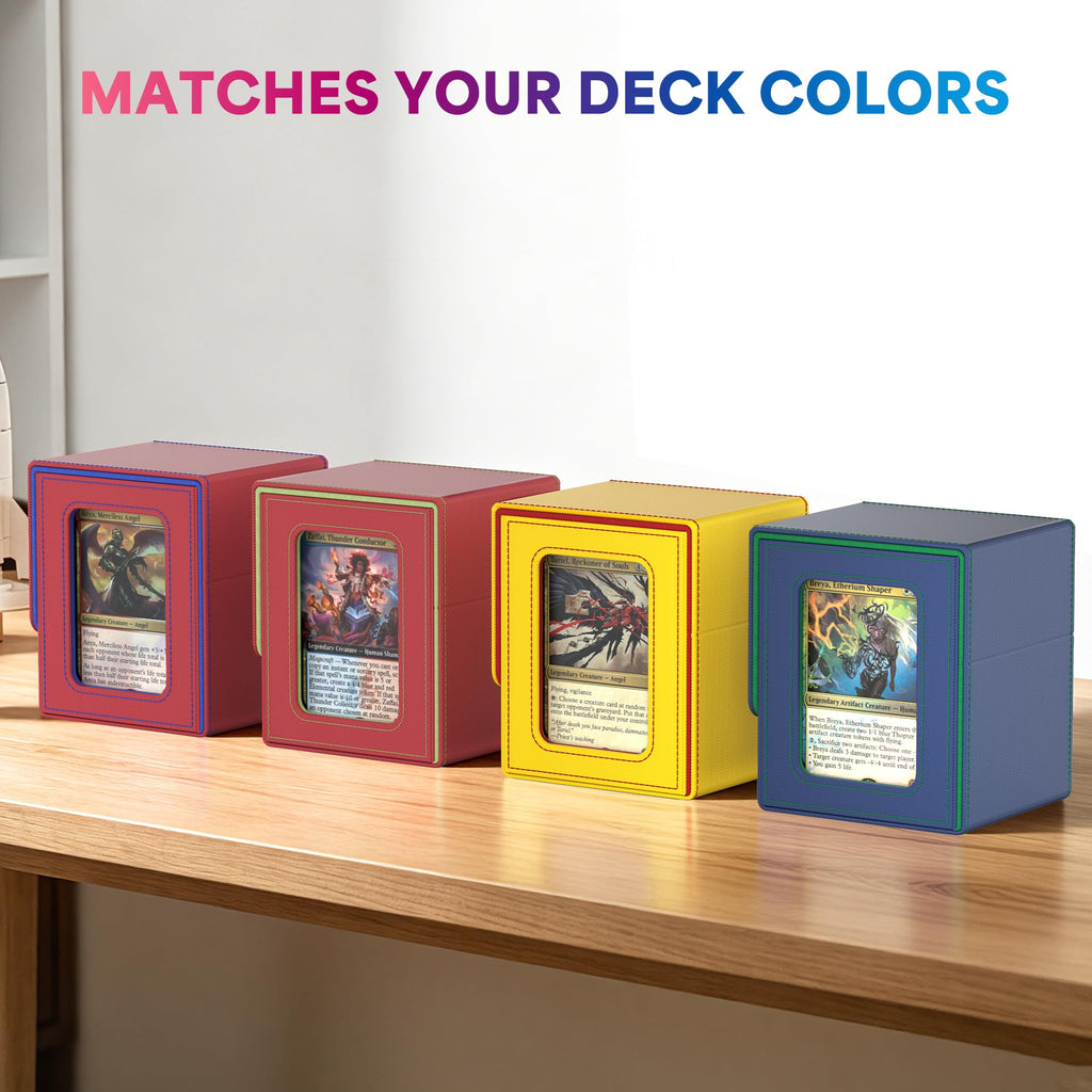 UAONO 4 Pack MTG Commander Deck Box, Independent Commander Display, Fits 400 Double-Sleeved Cards, Magnetic Deck Case for Magic the Gathering TCG, 8 Dividers & 4 Top Loaders (4 Color)