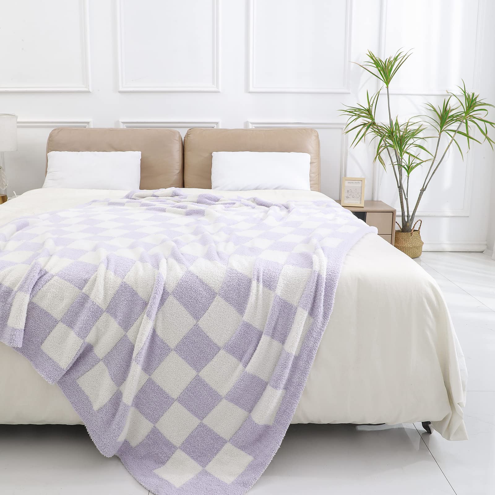 bearberry Fuzzy Checkerboard Grid Throw Blanket Soft Cozy Warm Microfiber All Season Blanket Decor for Couch Sofa Bed Travel Home (Avocado Green, 50''x60'')