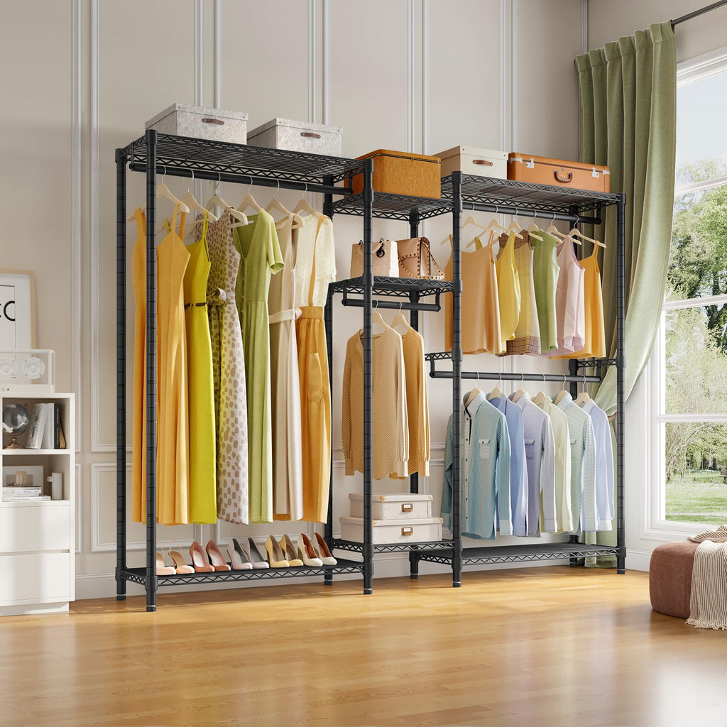 VIPEK Classic V6 Heavy Duty Clothes Rack, 7-Tier Garment Rack with Adjustable Shelves, Portable Closet Organizer with 4 Hanging Rods, Space-Saving, 850lbs Capacity, 68.9" L x 15.7" W x 76.4" H, Black