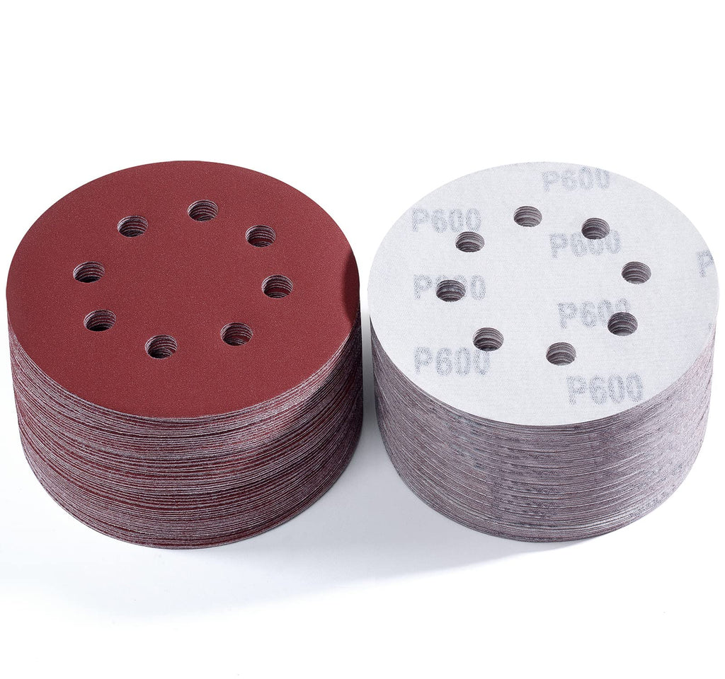 S SATC 72 PCS 5 Inch 8 Hole Hook and Loop Adhesive Sanding Discs Sandpaper for Random Orbital Sander 40 60 80 120 180 240 320 Grits