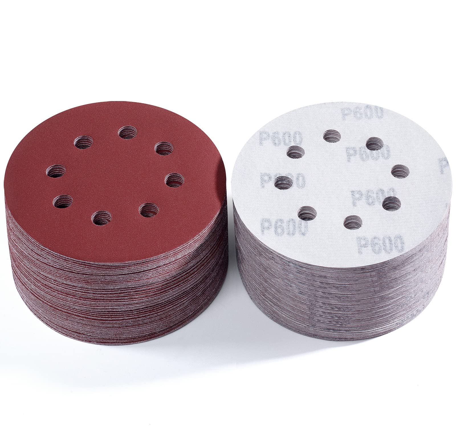 S SATC 72 PCS 5 Inch 8 Hole Hook and Loop Adhesive Sanding Discs Sandpaper for Random Orbital Sander 40 60 80 120 180 240 320 Grits