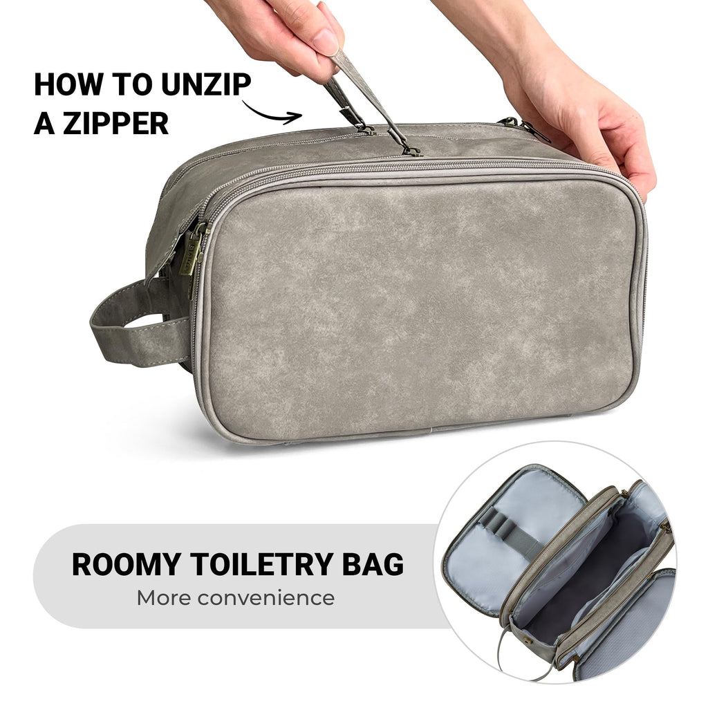 Elviros Travel Toiletry Bag for Men, Shaving Dopp Kit Water-resistant Bathroom Small Toiletries Organizer PU Leather Cosmetic Bags
