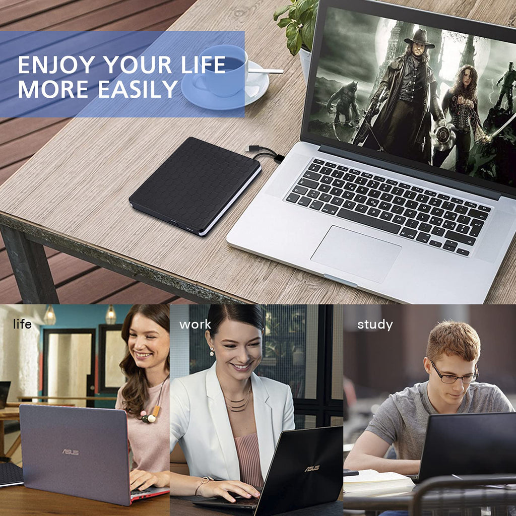 Amicool External USB-C USB 3.0 CD/DVD Drive Burner +/-RW, Ultra-Slim Portable DVD Player Writer Reader for Mac iMac MacBook, Windows 11/10/8 Linux, Laptop Desktop PC Computer Optical Drive