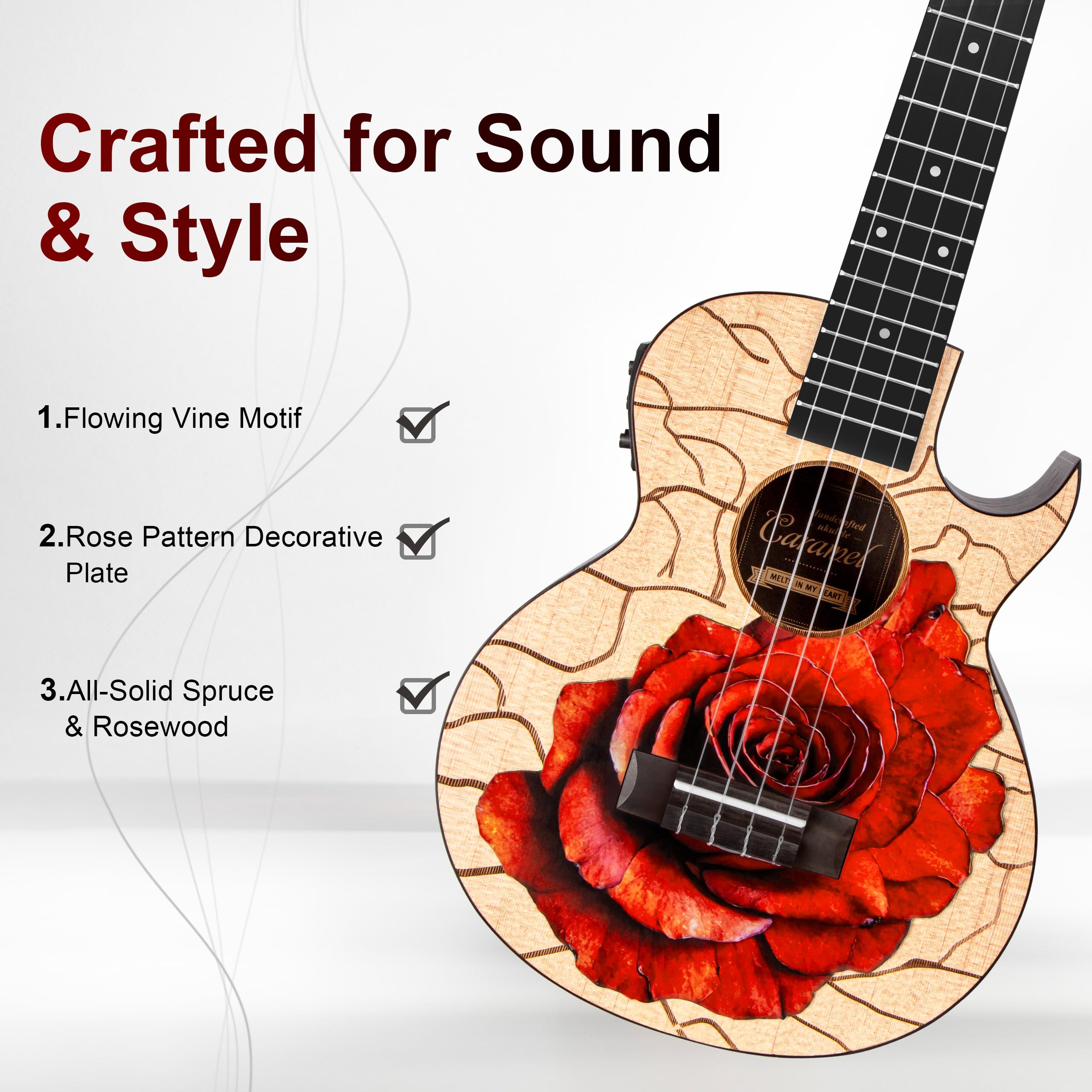 Caramel TEG95 Butterfly Bocote Glossy Tenor Acoustic & Electric Ukulele | 26-inch Handmade Professional Ukelele Kit with Accessories