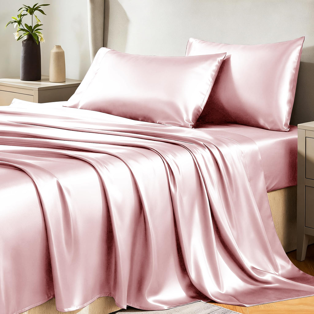 CozyLux Satin Sheets Twin Sheet Set - Silky Soft Bedding Similar to Silk, 3 Piece Sheets for Hair and Skin, Deep Pocket with All-Around Elastic, Home Decor for Bedroom, Black