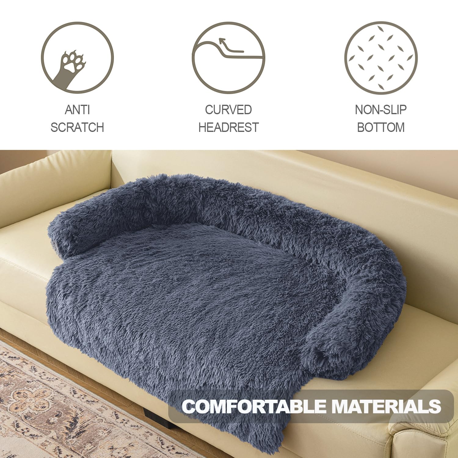 Luxurious Calming Dogs/Cats Bed Mats, Dog Pad Washable Removable Couch Cover, Plush Long Fur Mat for Pets, Waterproof Lining, Perfect for Small, Medium and Large Dogs and Cats (Beige, 31"x23")