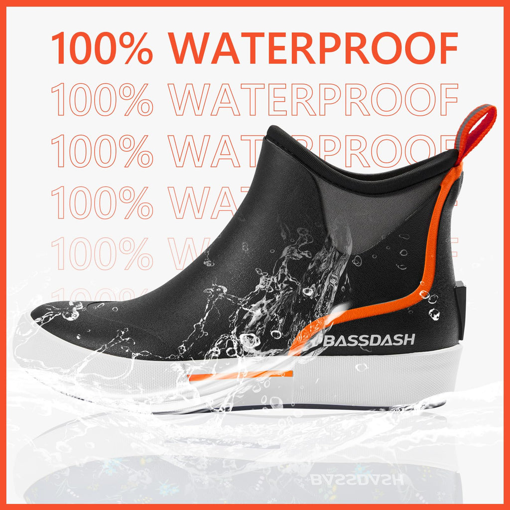 BASSDASH Womens 4.5” Waterproof Deck Ankle Rain Boots Anti-Slip Neoprene Rubber Garden Fishing Boots