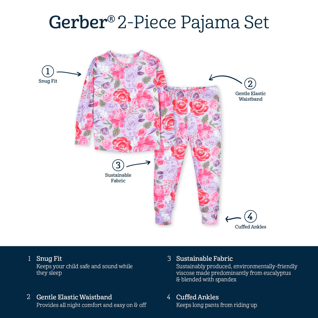 Gerber Unisex Baby Toddler Buttery Soft 2-Piece Snug Fit Pajamas with Viscose Made from Eucalyptus