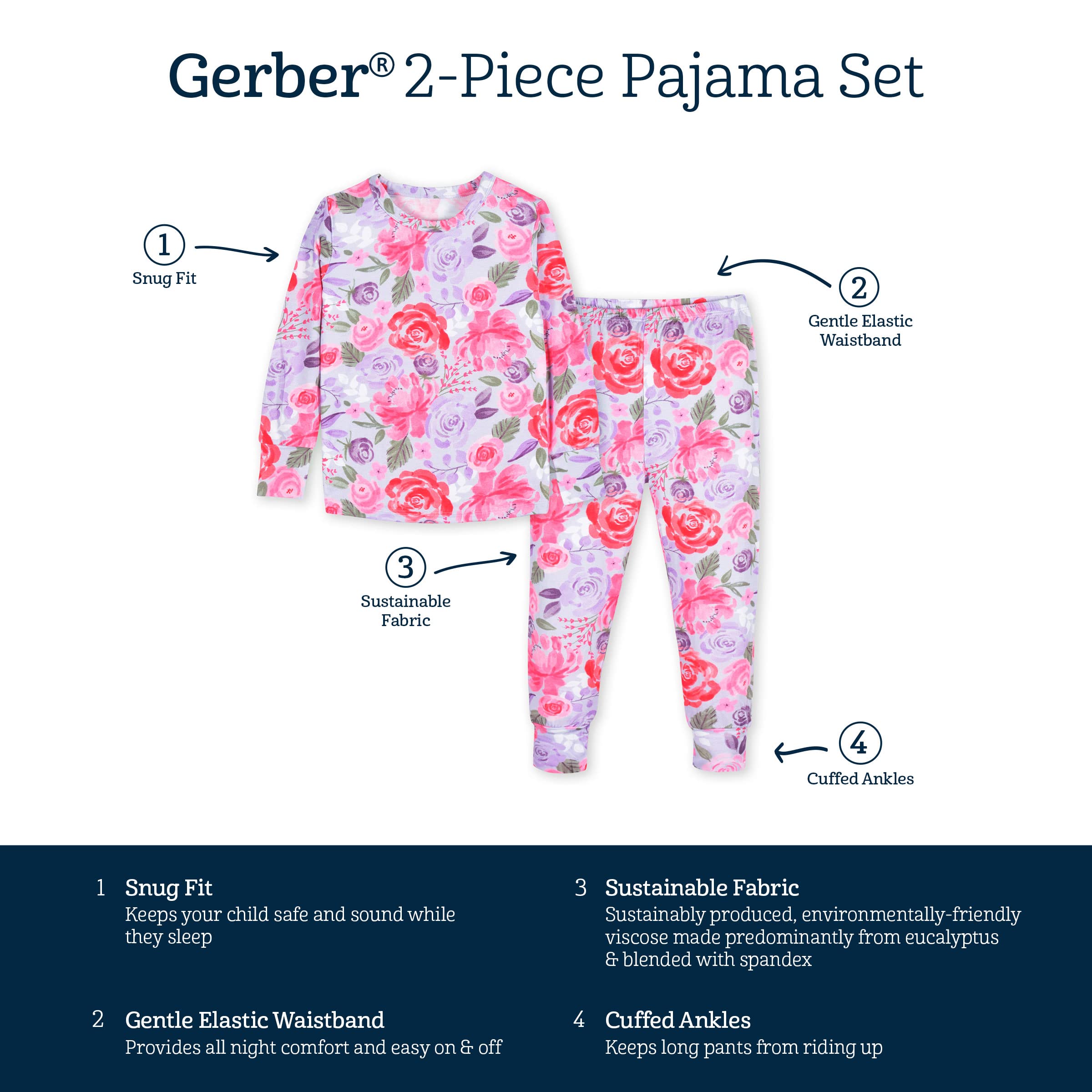 Gerber Unisex Baby Toddler Buttery Soft 2-Piece Snug Fit Pajamas with Viscose Made from Eucalyptus