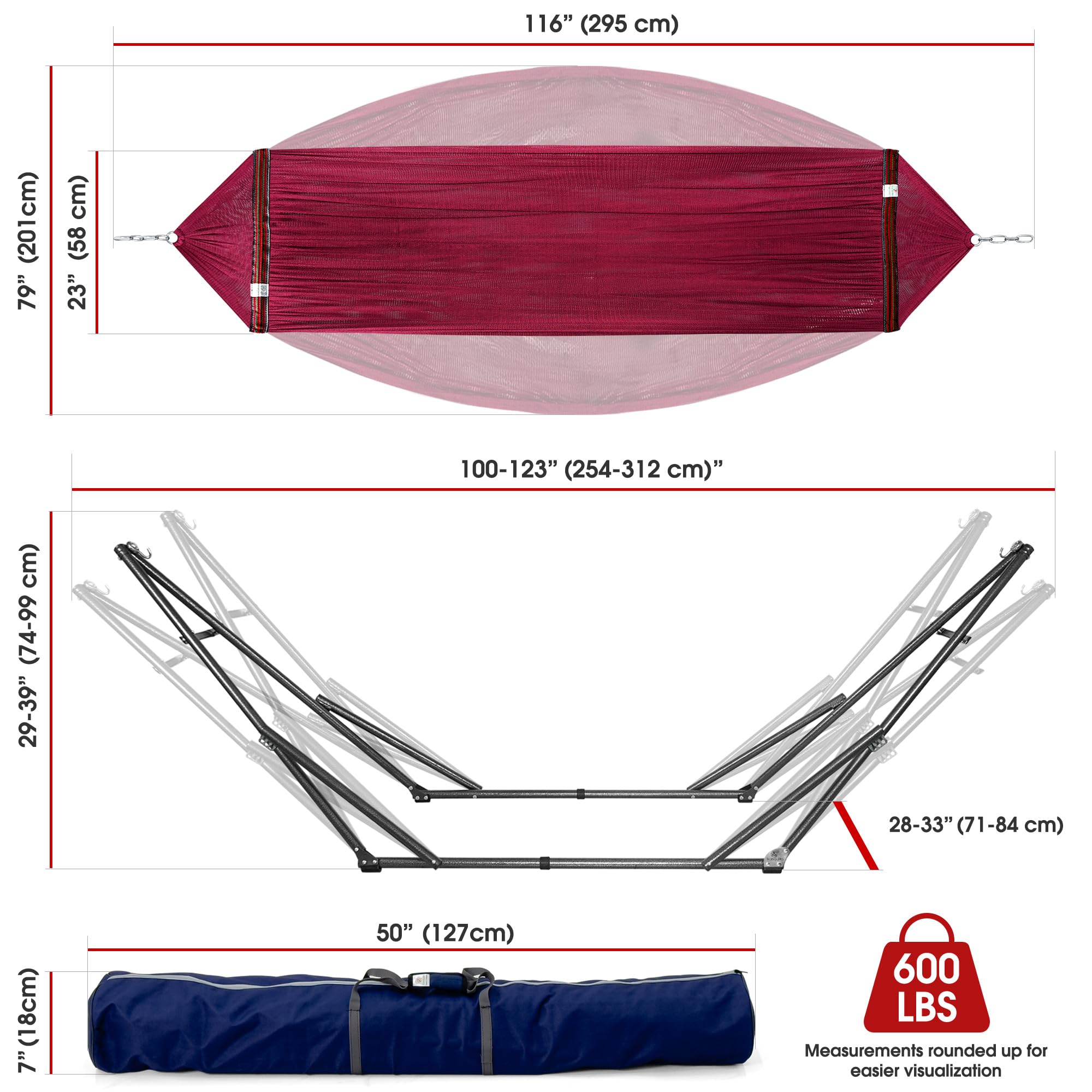 Tranquillo Unity Adjustable Hammock Stand, Hammocks Stands for The Garden, 800 lbs Capacity Steel Double Hammock Stand for 2 Persons, Premium Pre-Assembled Stand (Steel, Aegean)